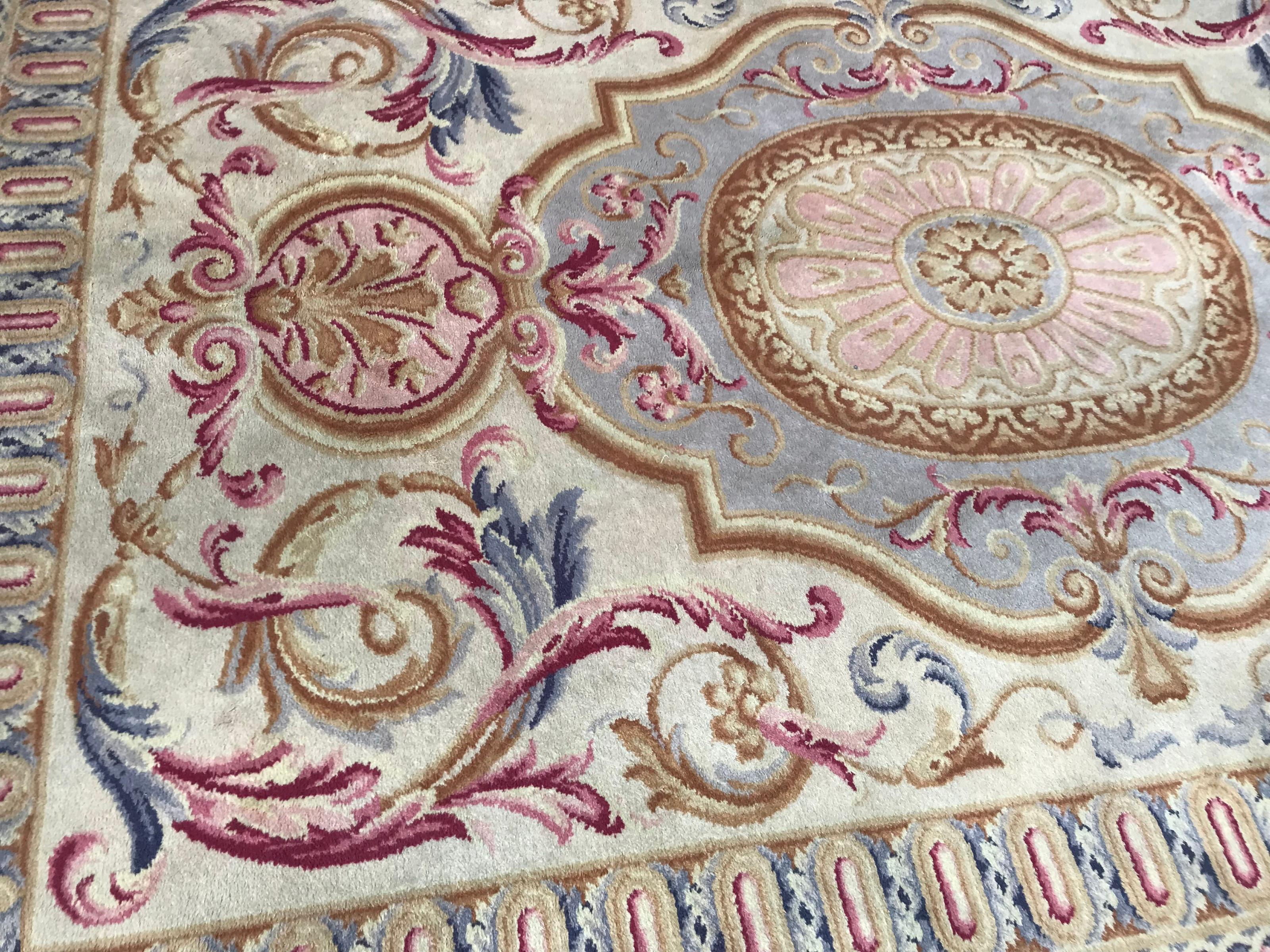 Wool Midcentury Knotted Aubusson Savonnerie Design Rug