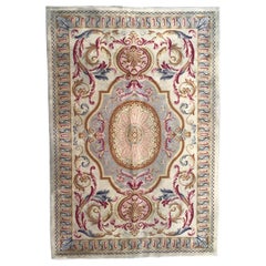 Midcentury Knotted Aubusson Savonnerie Design Rug