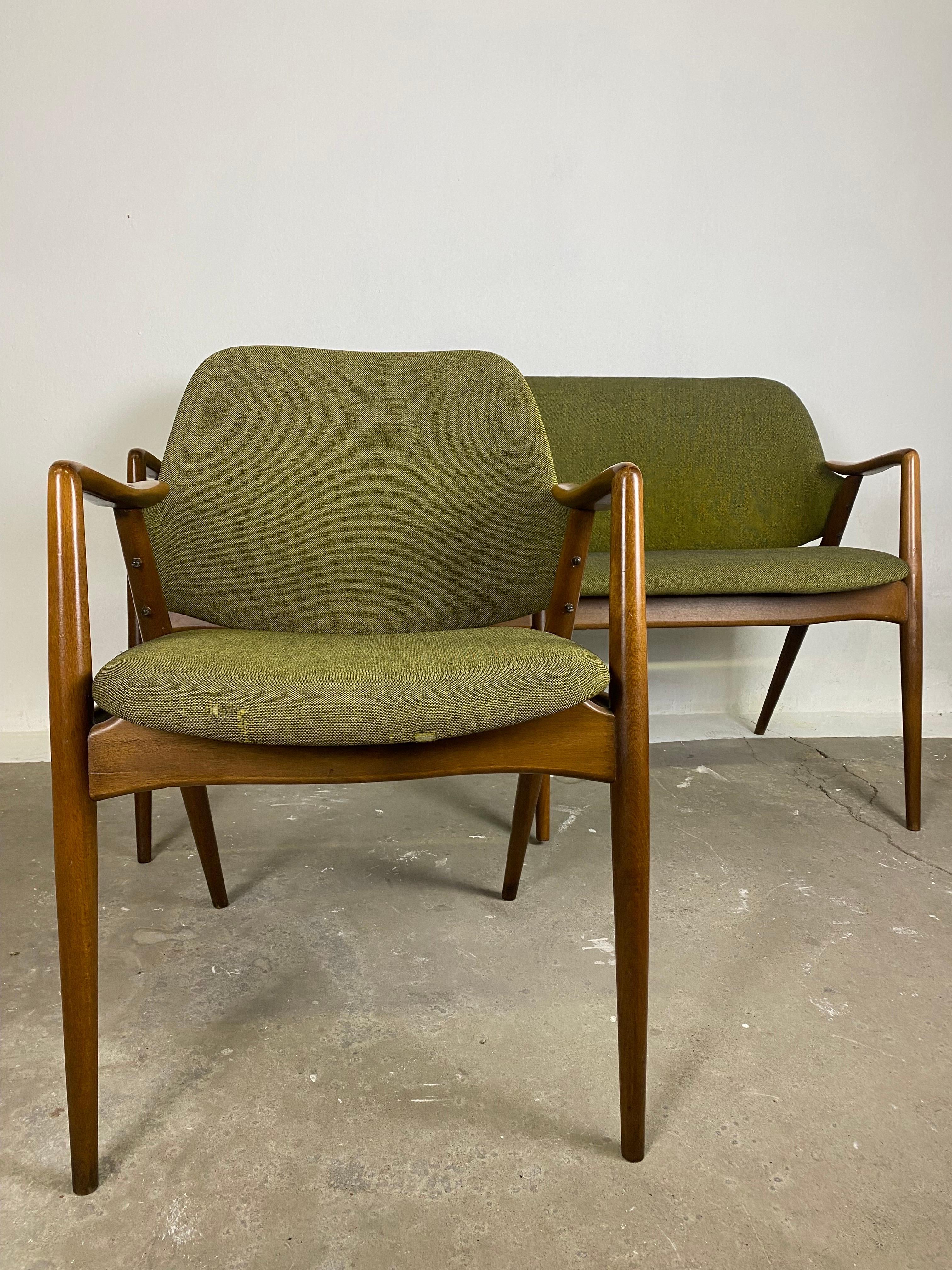 Midcentury Kontur Set of 2  Chairs by Alf Svensson for Dux Sweden 1950s In Fair Condition For Sale In Halle, DE