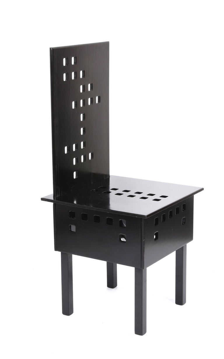 Midcentury Lacquered Black Ash Wood Chair after Charles Rennie