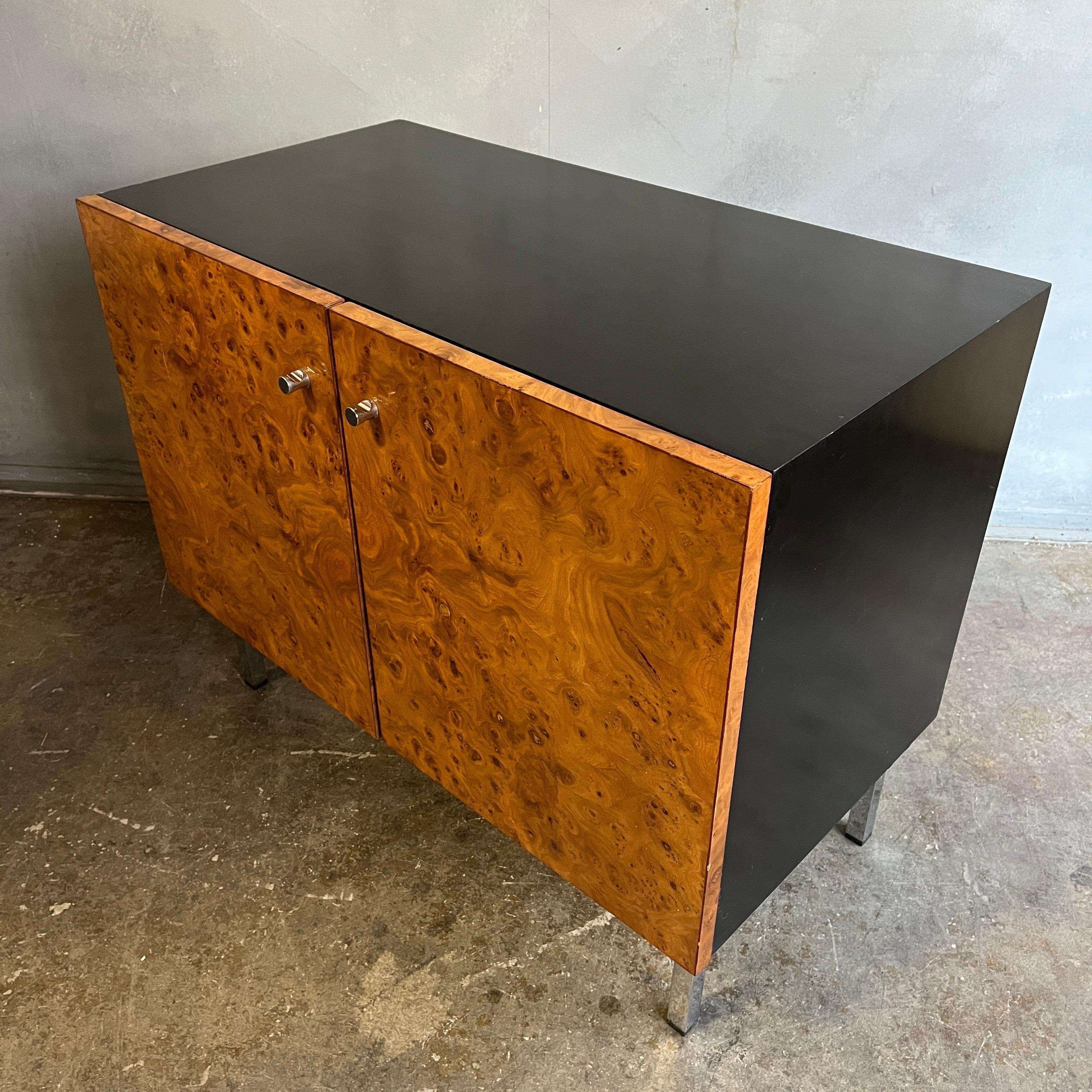 American Midcentury lacquered Credenza or Cabinet in Burl Wood