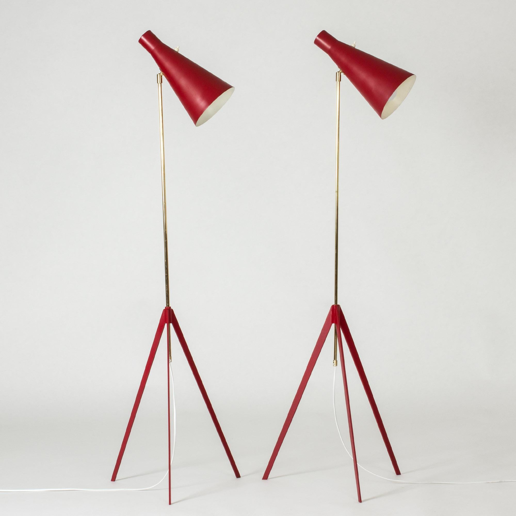 Scandinavian Modern Midcentury Lacquered Metal & Brass Floor Lamps by Alf Svensson for Bergboms For Sale