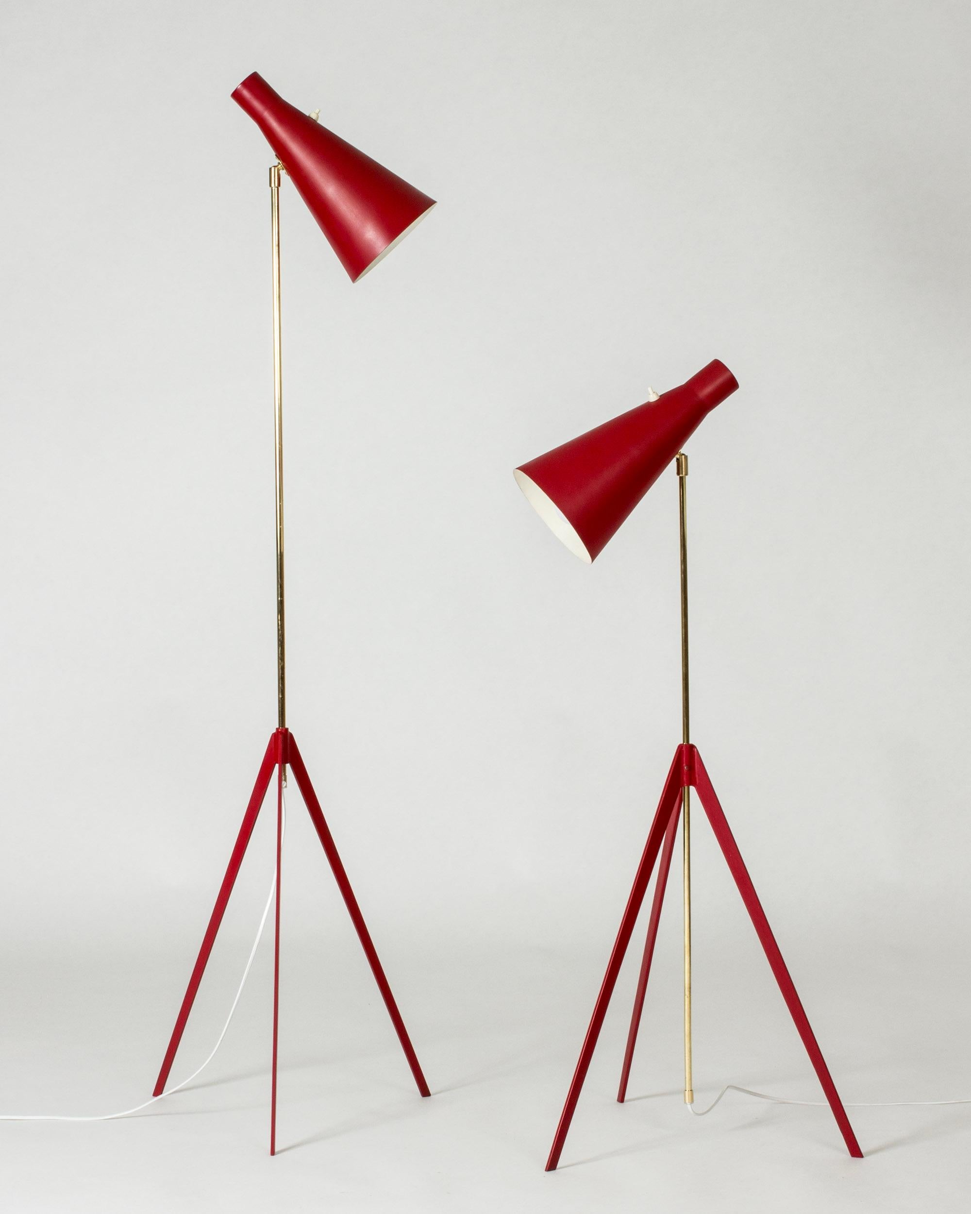Swedish Midcentury Lacquered Metal & Brass Floor Lamps by Alf Svensson for Bergboms For Sale