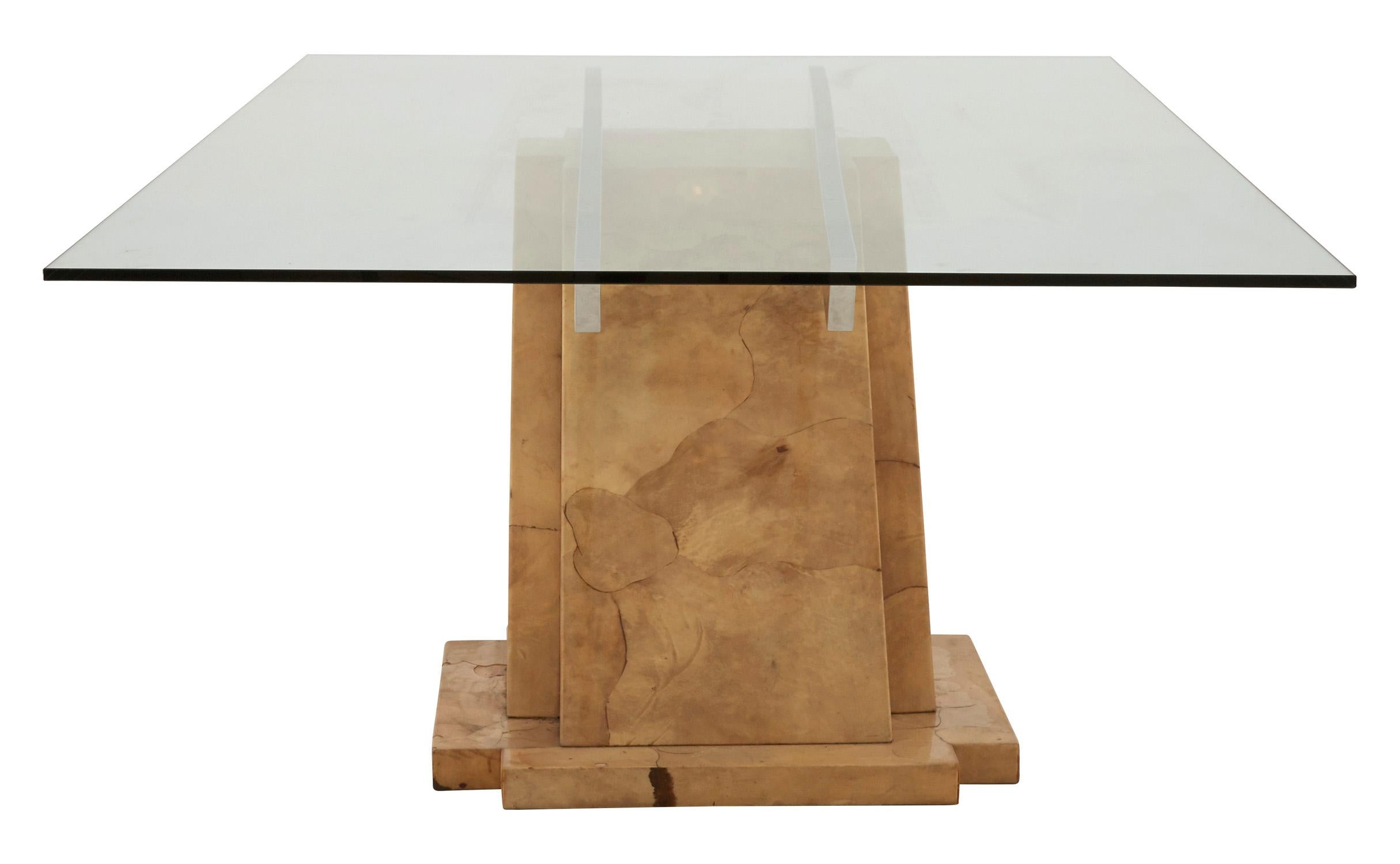 Mid-Century Modern Midcentury Lacquered Vellum Dining Table with Glass Top