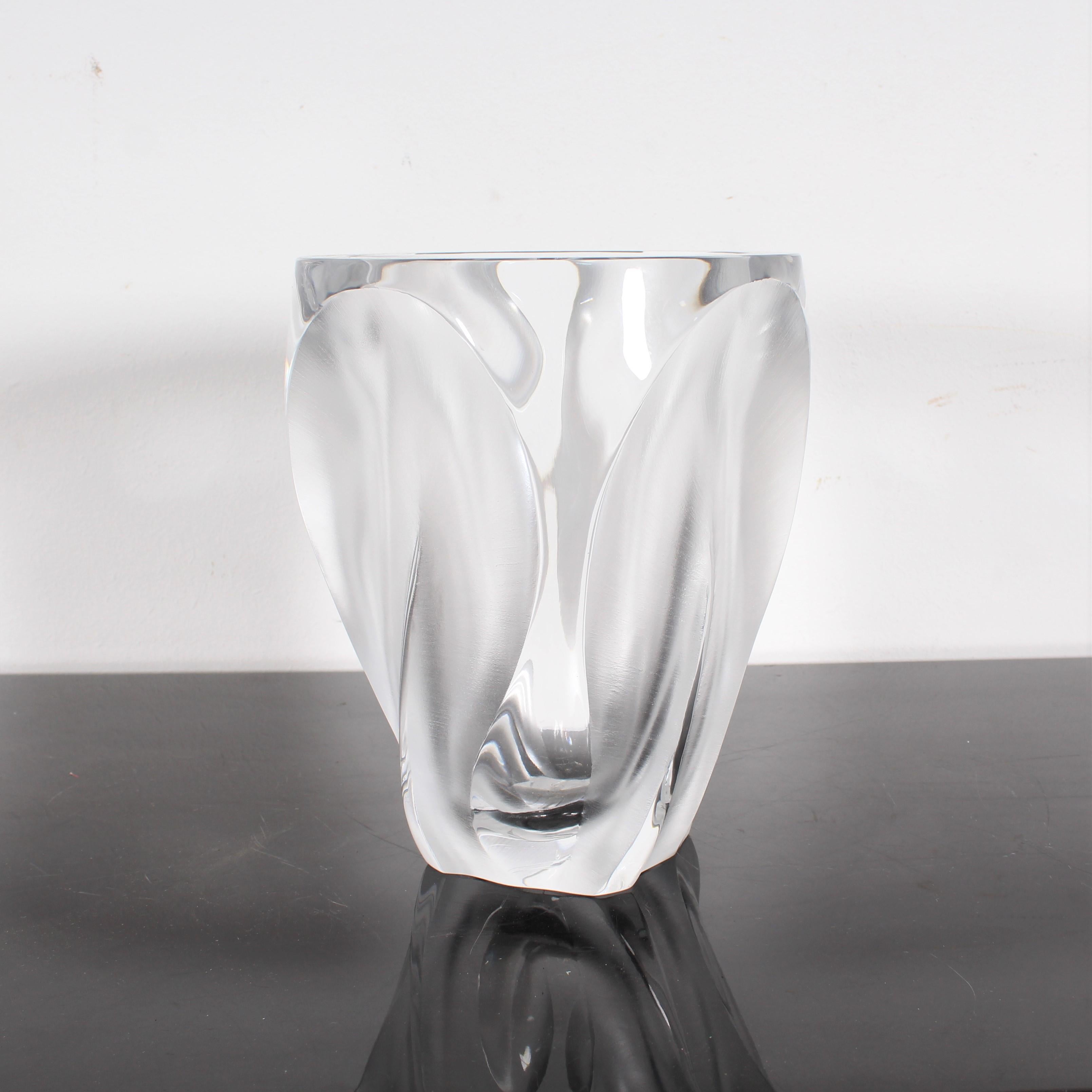 Frosted Midcentury Lalique Ingrid Vase in Clear Crystal, France, 1960s