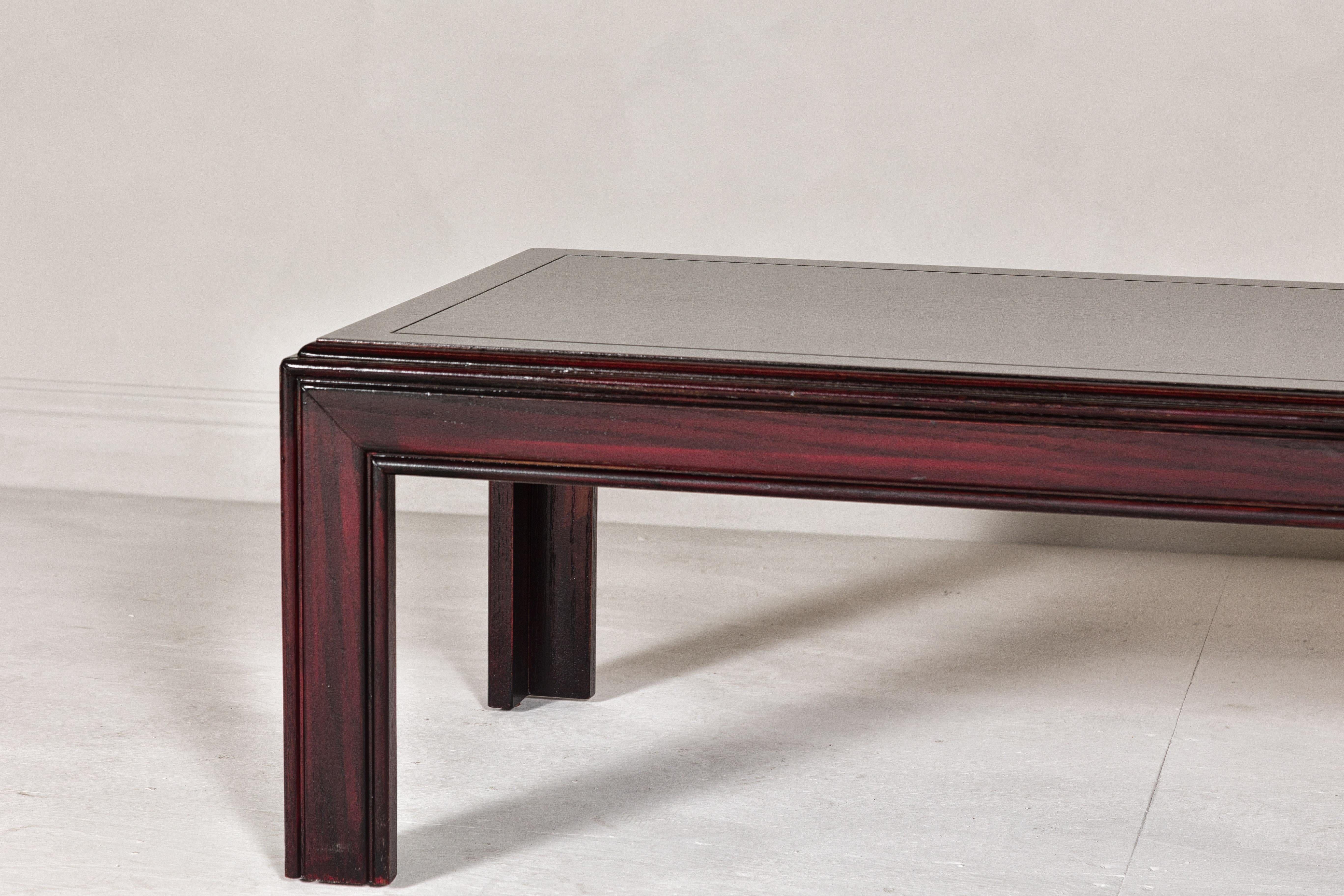 Veneer Midcentury Lane Altavista Parsons Legs Coffee Table with Herringbone Design Top For Sale