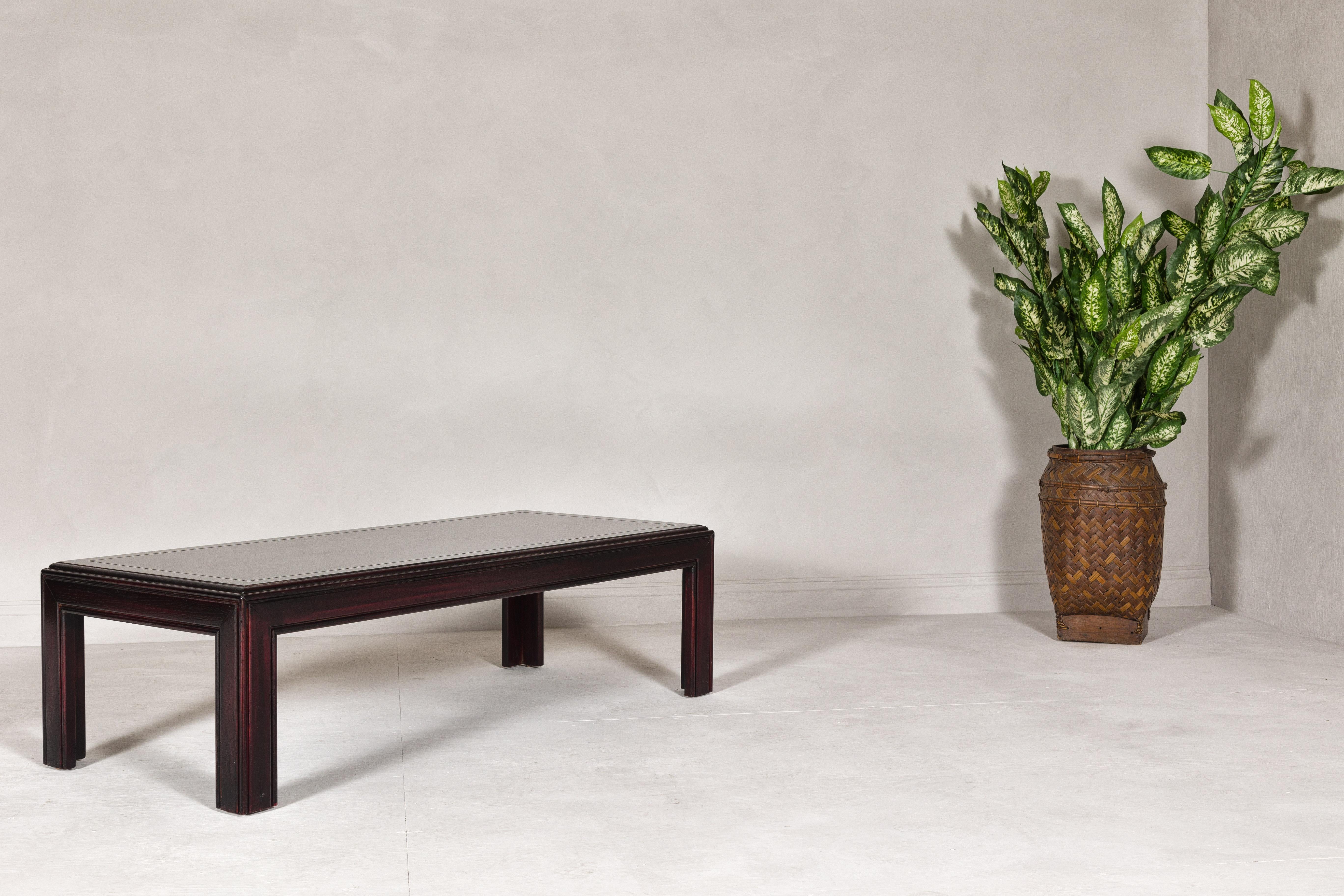 Wood Midcentury Lane Altavista Parsons Legs Coffee Table with Herringbone Design Top For Sale