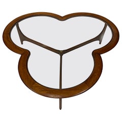 Midcentury Lane Walnut Trefoil Clover Leaf Coffee Table with Glass