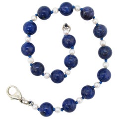 Retro Midcentury Lapis and Pearl Bracelet