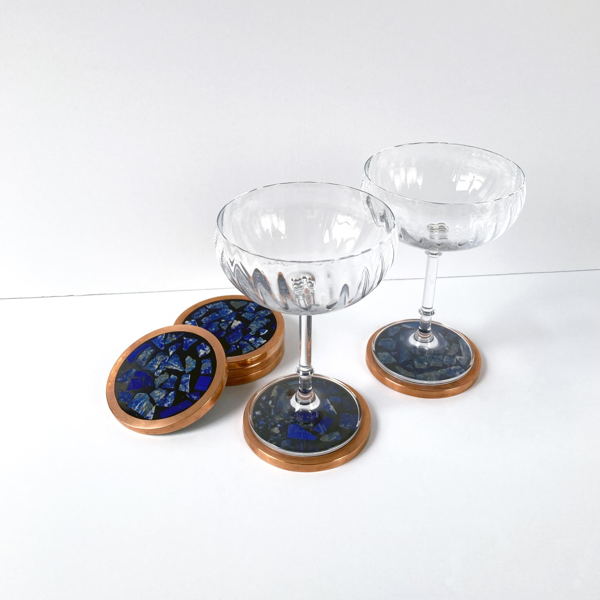 Mid-Century Modern Midcentury Lapis Lazuli and Copper Coasters, Set of Six