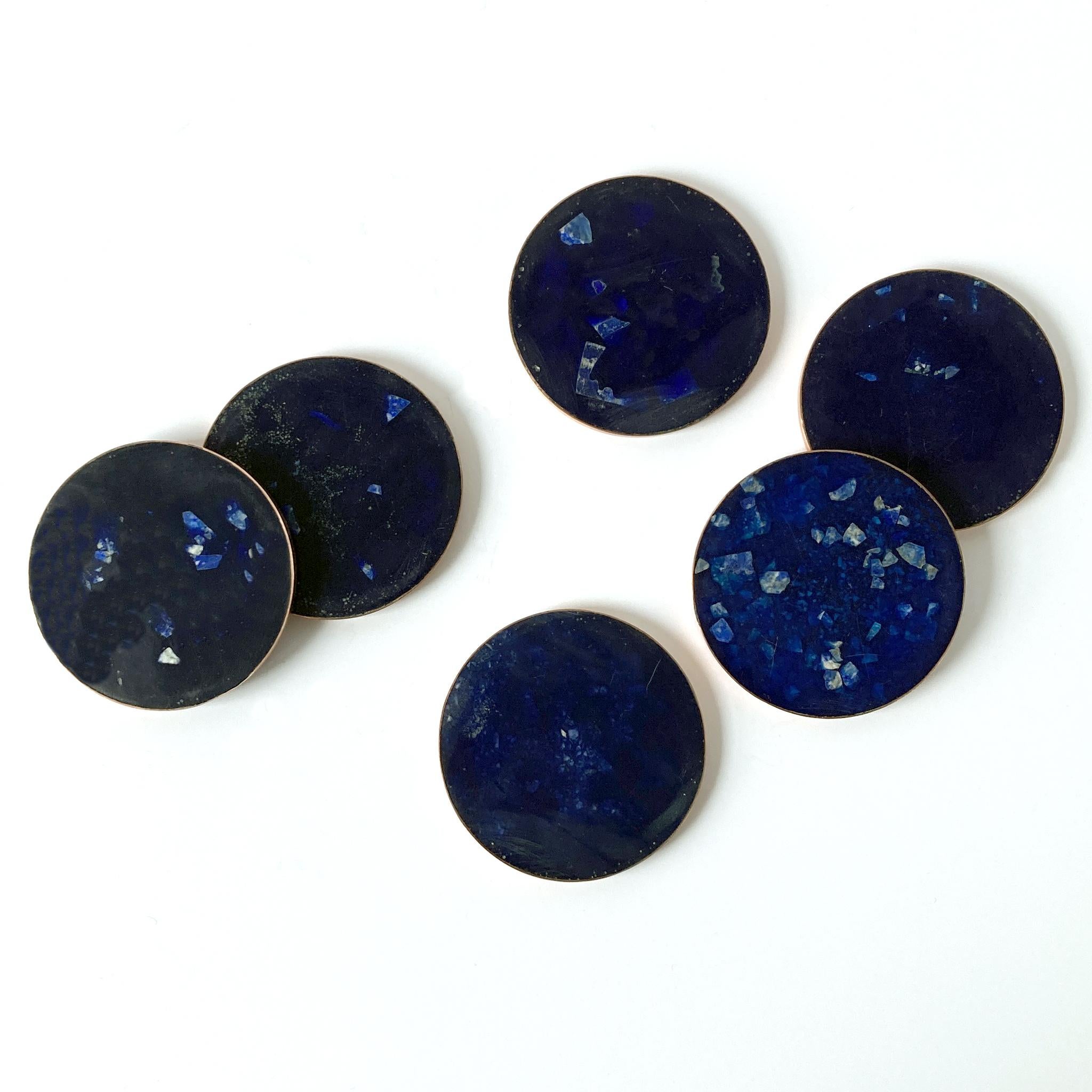 Midcentury Lapis Lazuli and Copper Coasters, Set of Six 1