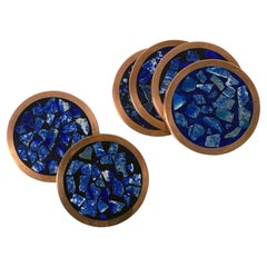 Midcentury Lapis Lazuli and Copper Coasters, Set of Six