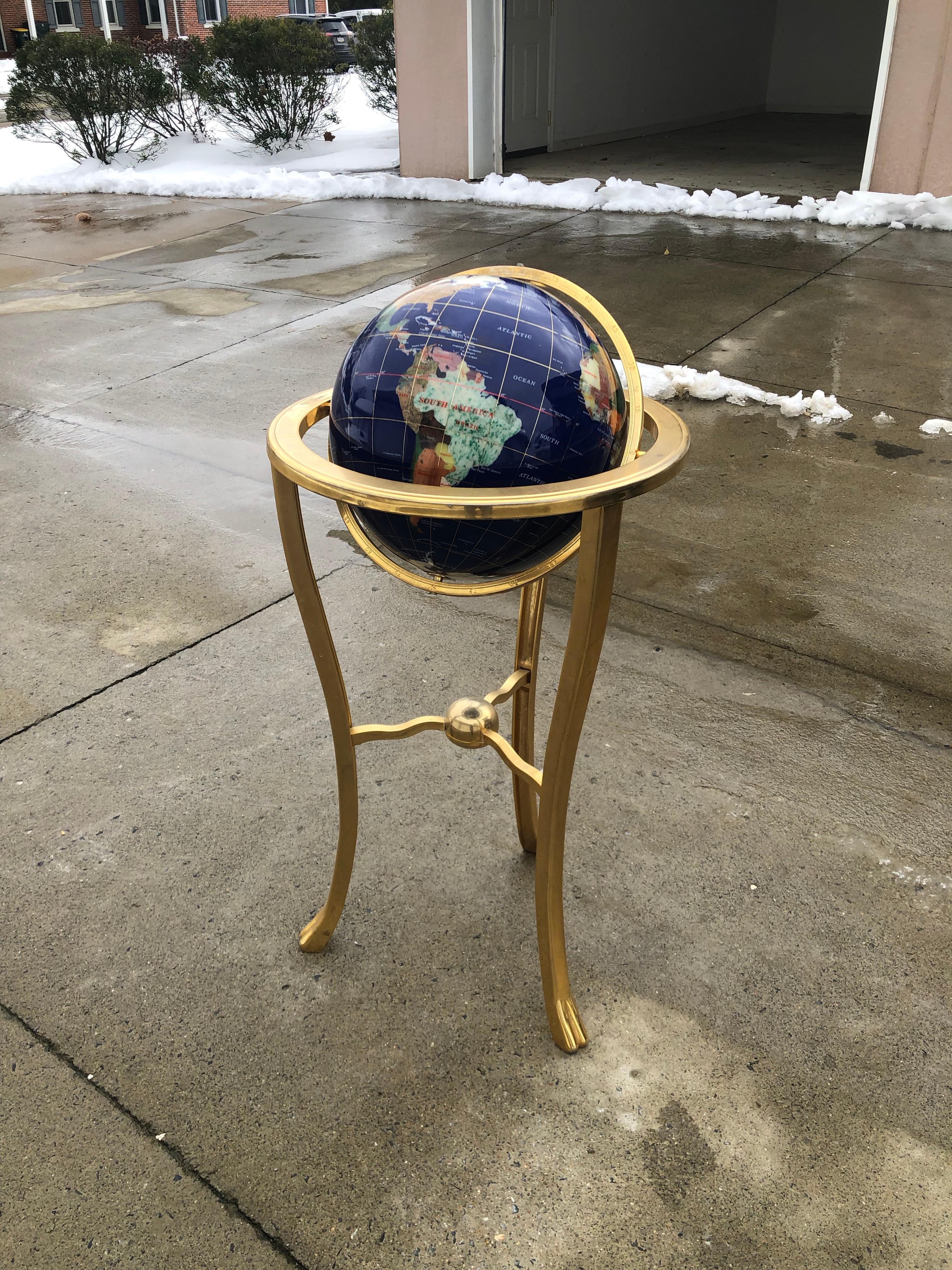lapis globe on brass stand