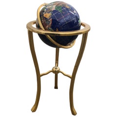 Midcentury Lapis World Globe on Brass Stand