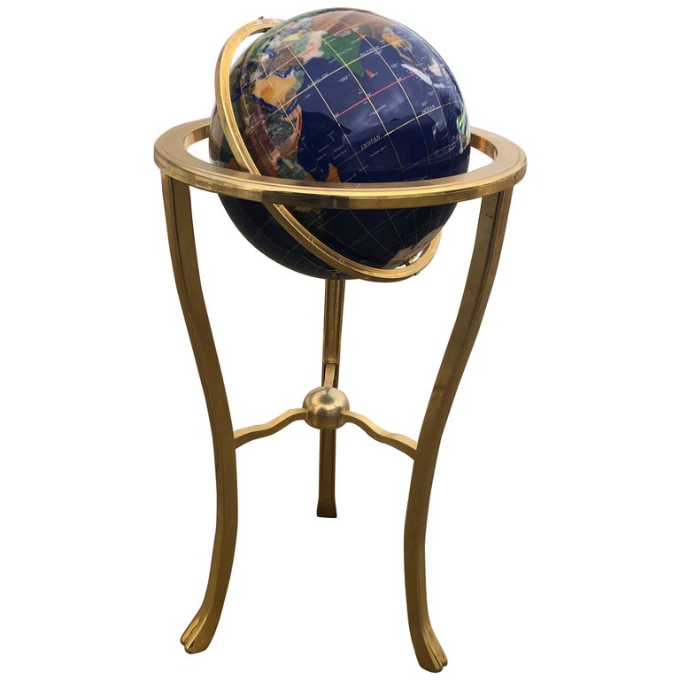 Midcentury Lapis World Globe on Brass Stand at 1stDibs lapis globe on