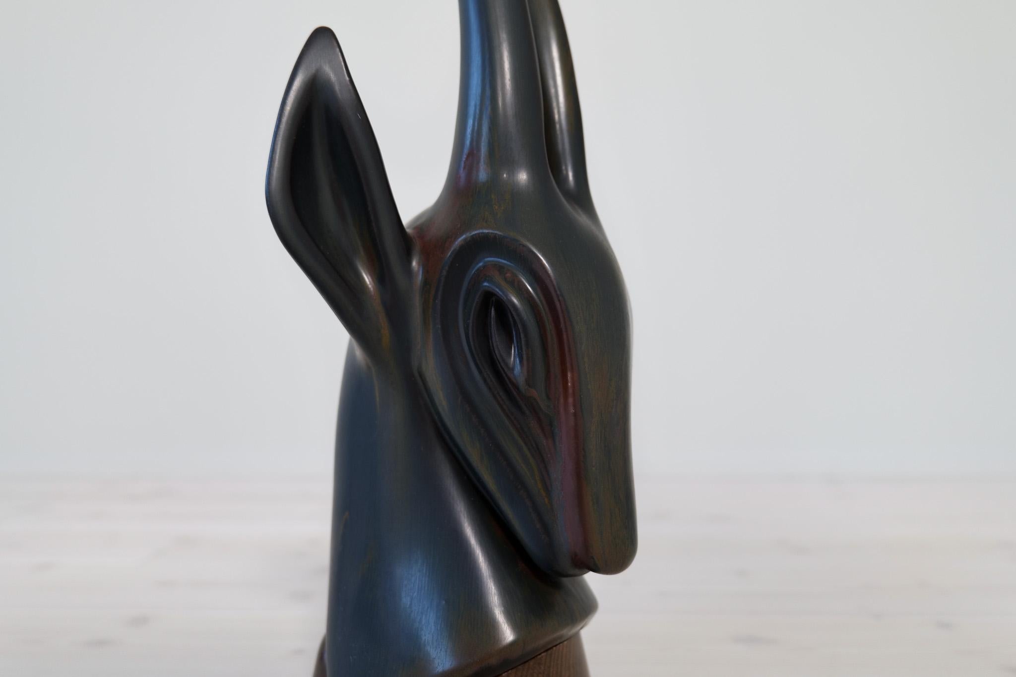 Midcentury Modern Large Antelope Sculpture Rörstrand Gunnar Nylund, Sweden, 1940 4