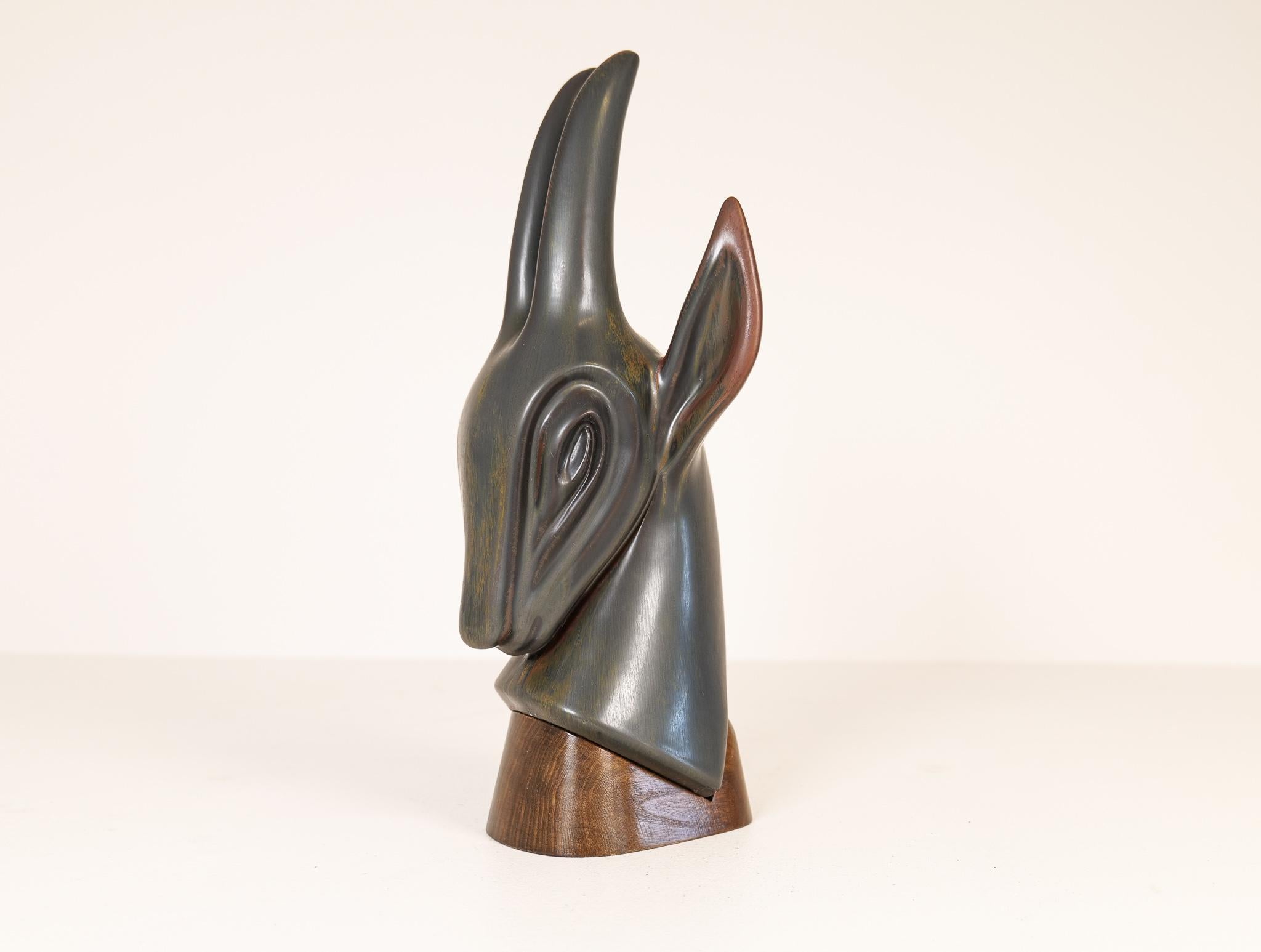 Mid-Century Modern Midcentury Large Antelope Sculpture Rörstrand Gunnar Nylund, Sweden 1940s