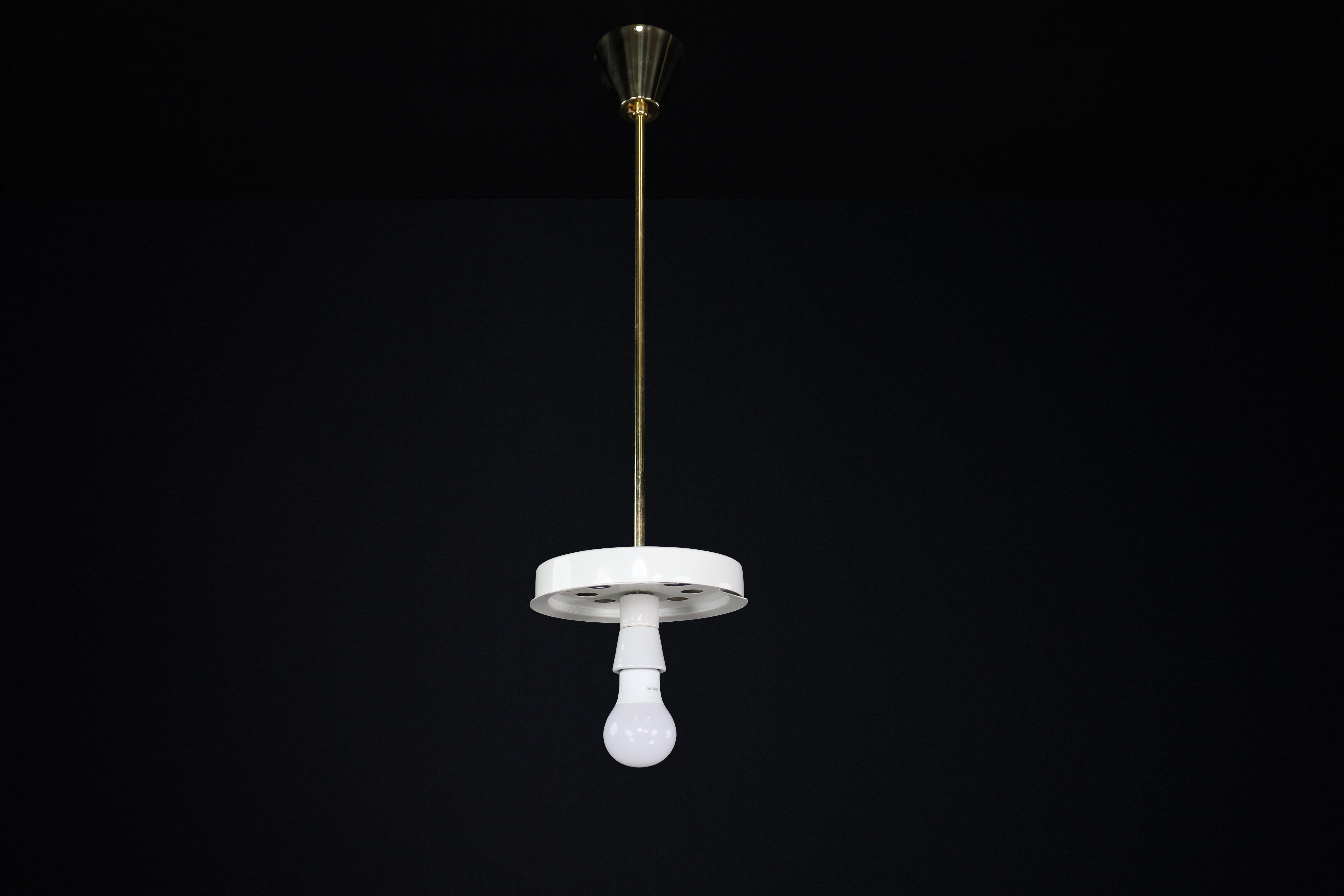 Midcentury Large Brass and Art - Glass Pendant, Praque 1950s For Sale 4