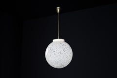 Midcentury Large Brass and Art - Glass Pendant, Praque 1950s