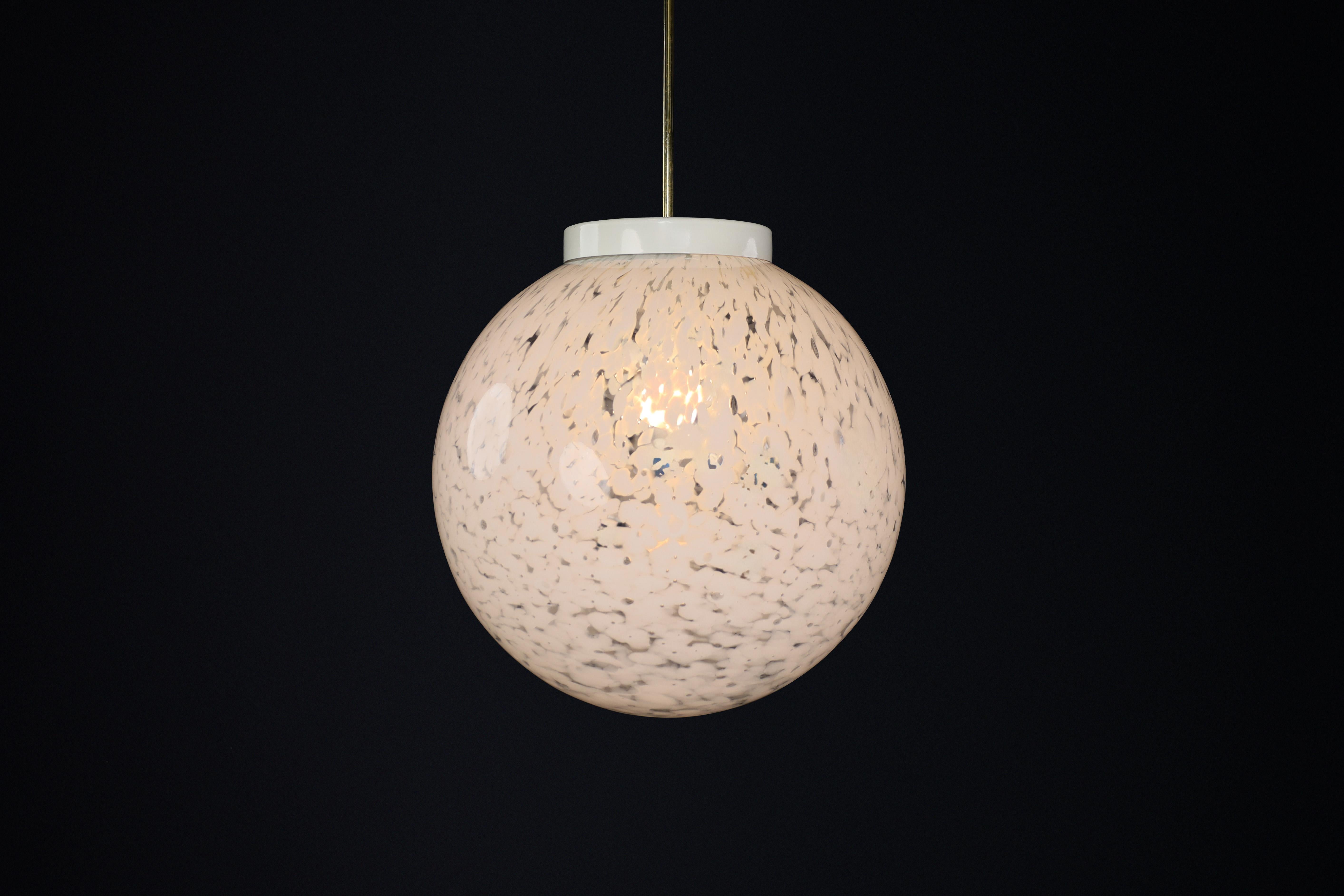 Midcentury Large Brass and Art - Glass Pendant, Praque 1950s In Good Condition For Sale In Almelo, NL