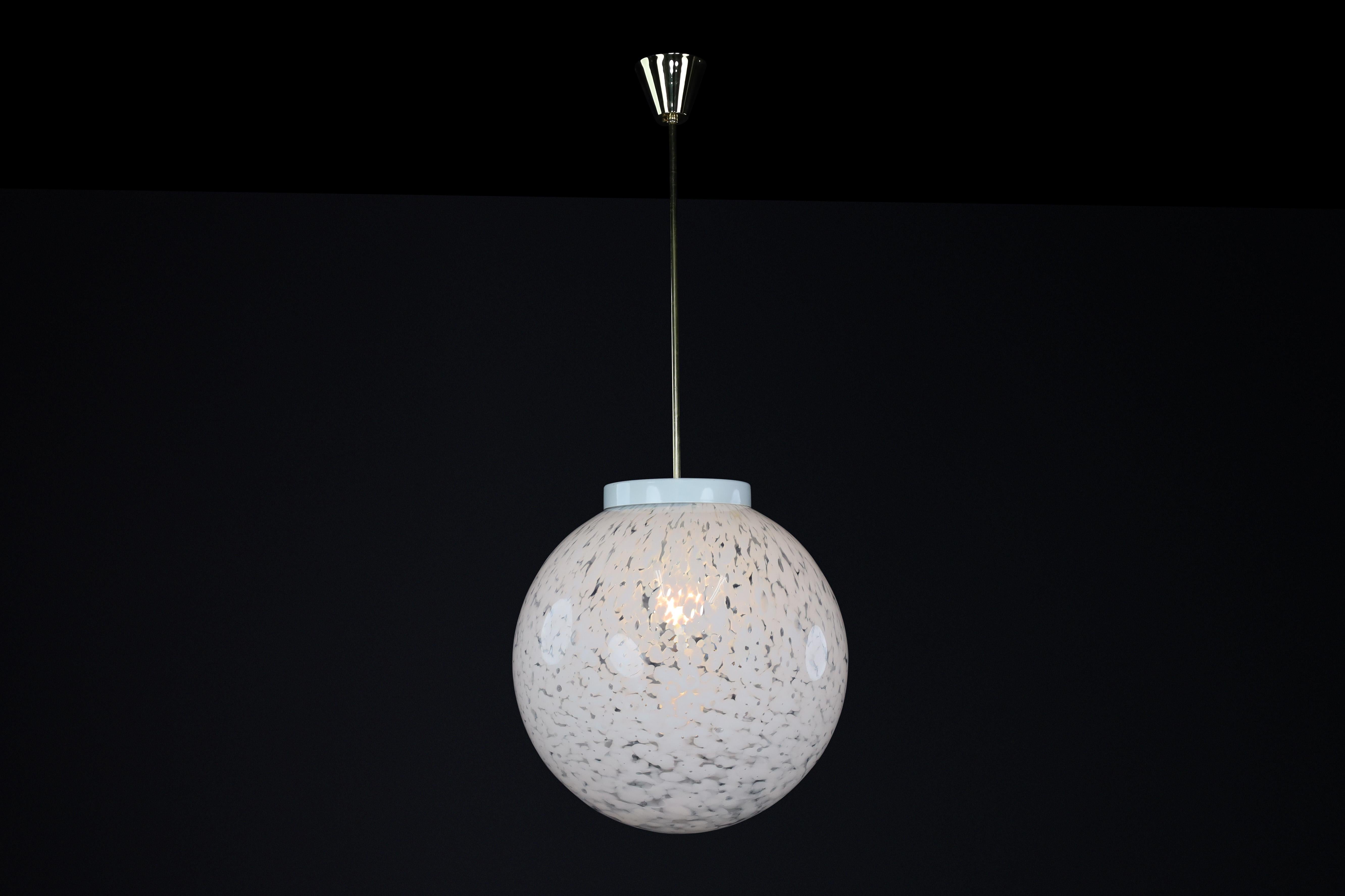 20th Century Midcentury Large Brass and Art - Glass Pendant, Praque 1950s For Sale