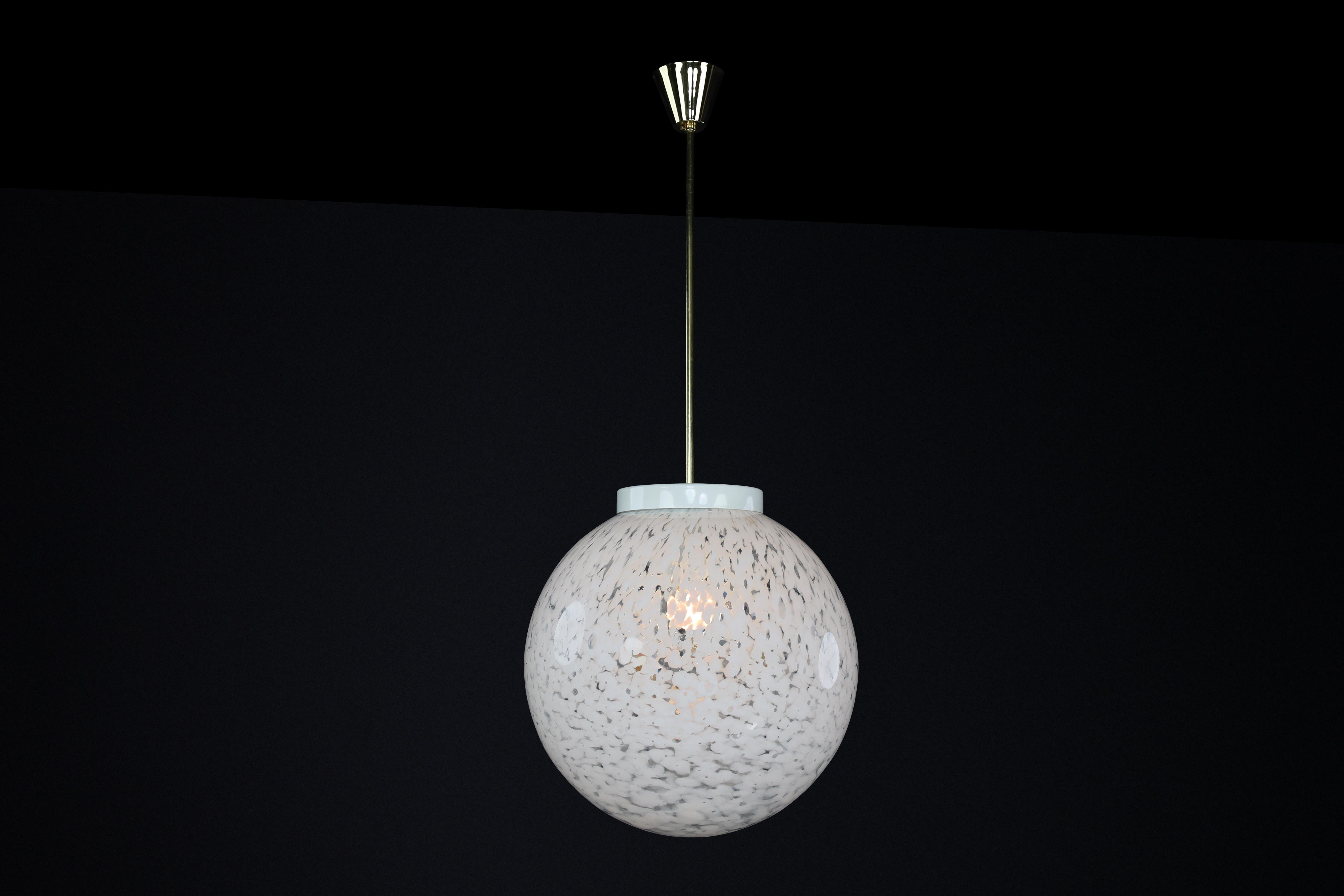 Midcentury Large Brass and Art - Glass Pendant, Praque 1950s For Sale 1
