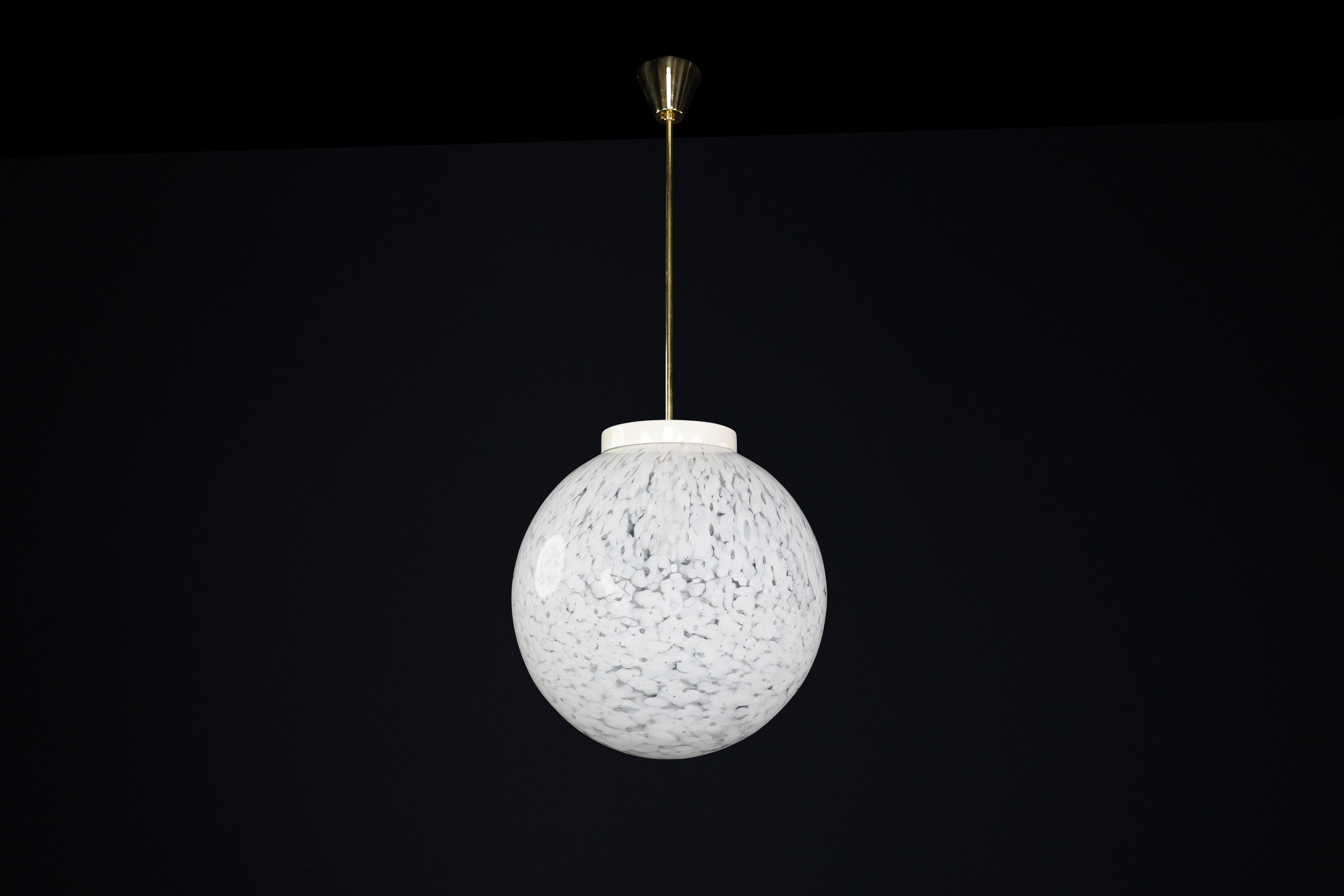 Midcentury Large Brass and Art - Glass Pendant, Praque 1950s For Sale 2