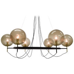 Midcentury Large Brass and Glass Chandelier by Limburg Glashütte, 1960s
