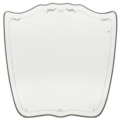 Midcentury Large Brass Etched Glass Mirror Attributed to Giovanni Gariboldi