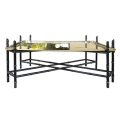 Midcentury Large Brass Tray on Faux Bamboo Stand