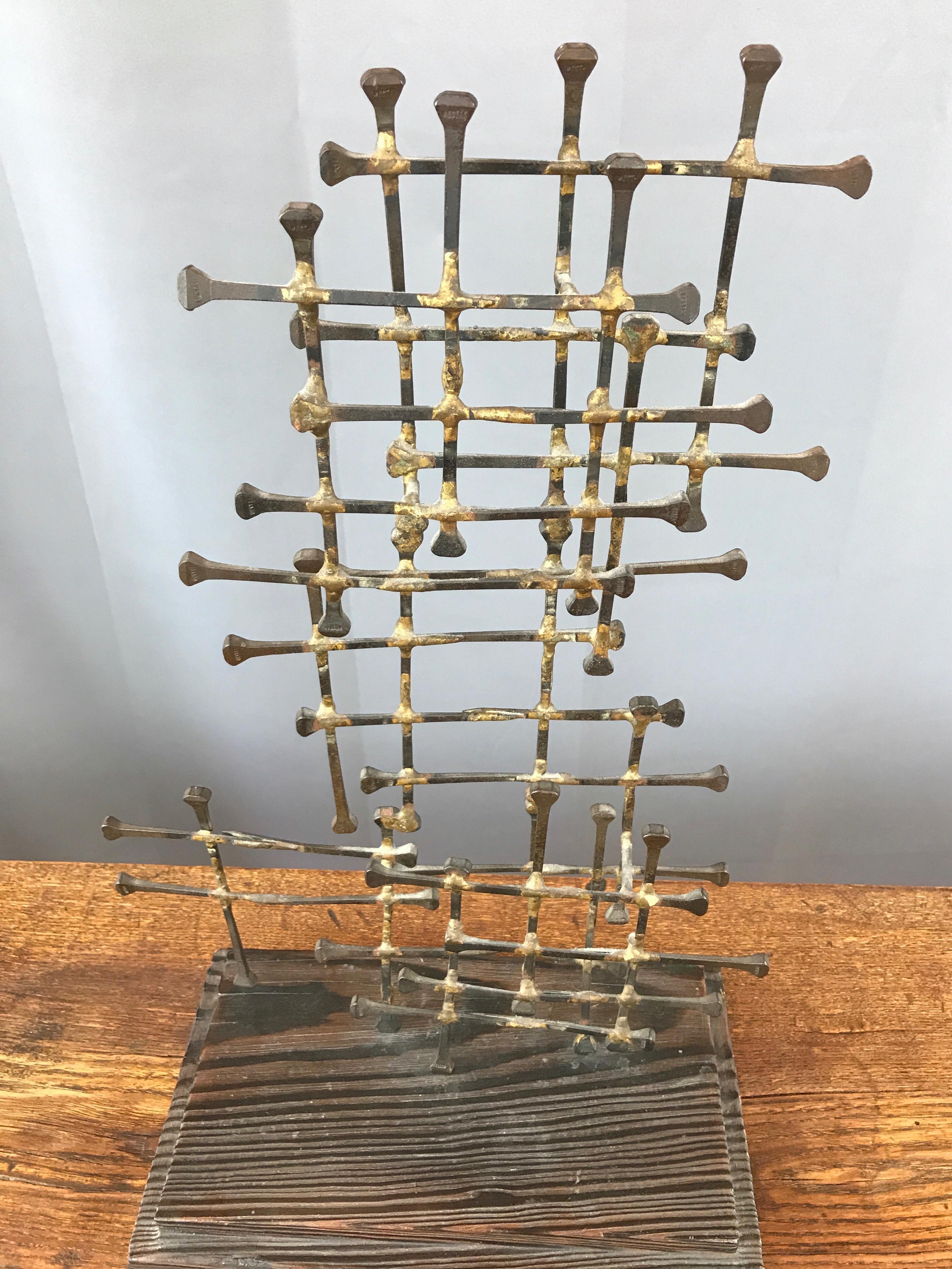 Brass Midcentury Large Brutalist Abstract Nail Art Sculpture