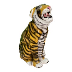 Midcentury Große Keramik glasiert Tiger Statue