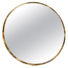 Midcentury Large Circular Brass Mirror, Italy, 1950s