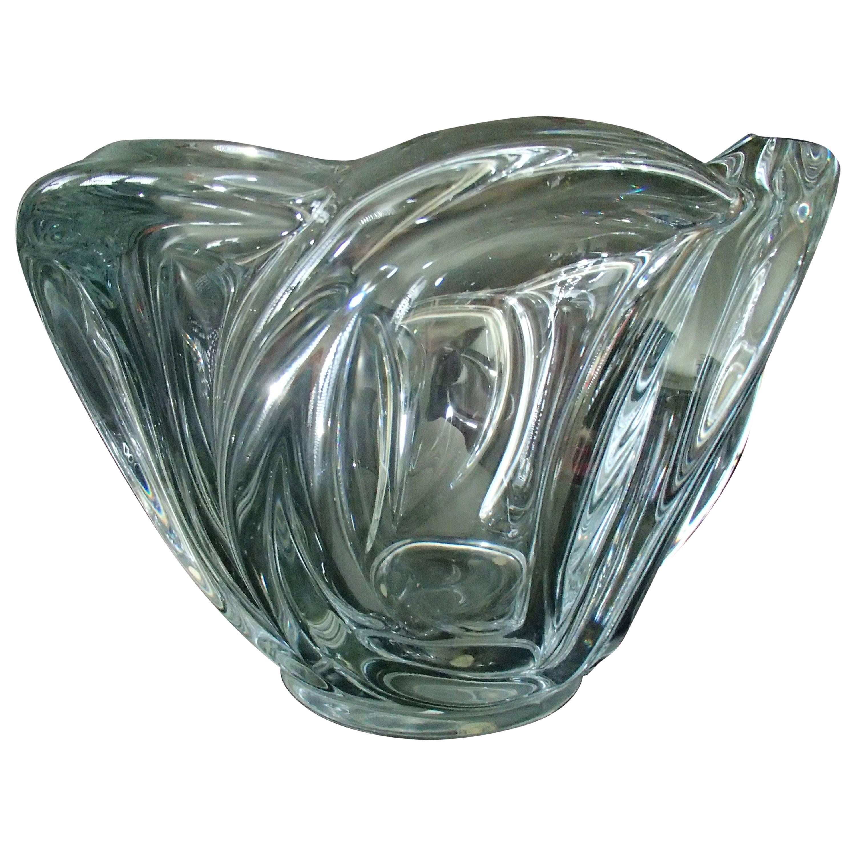 Midcentury Large Crystal Vase or Coup Transparent Heavy