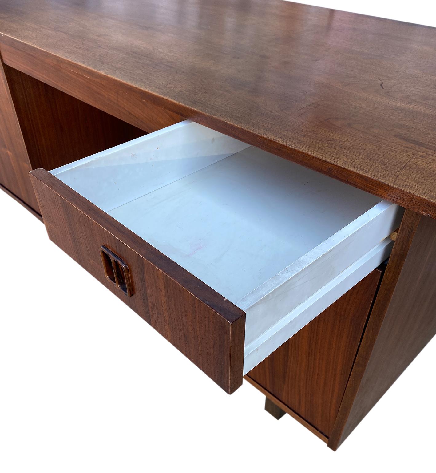 Midcentury Large Danish Modern Teak Kneehole Desk 4 Drawers 1 Cabinet 3