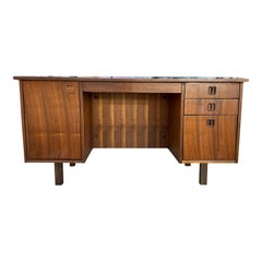 Midcentury Large Danish Modern Teak Kneehole Desk 4 Drawers 1 Cabinet