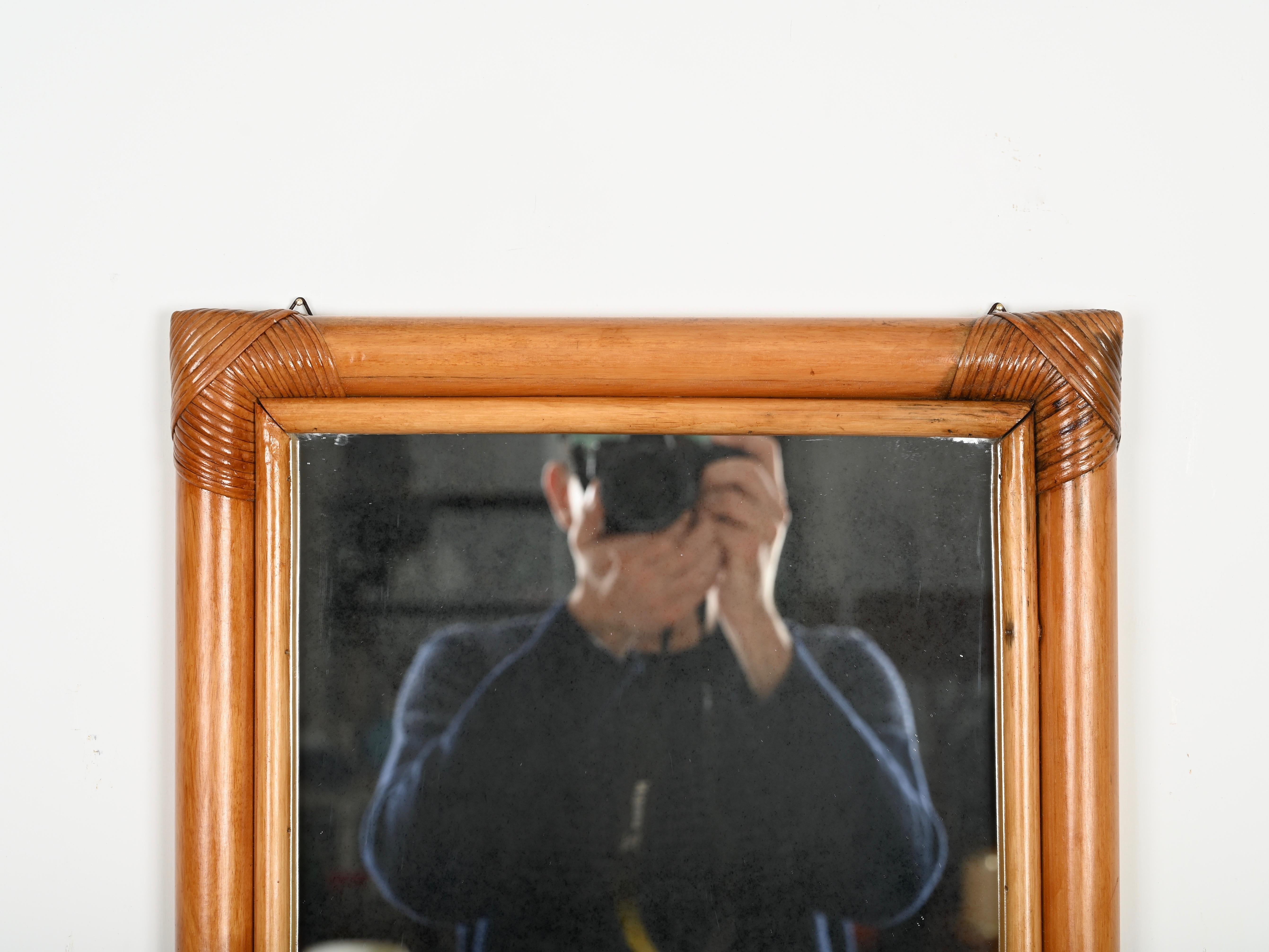 Midcentury Large Full Length Rectangular Mirror in Bamboo and Rattan, Italy 1970 3