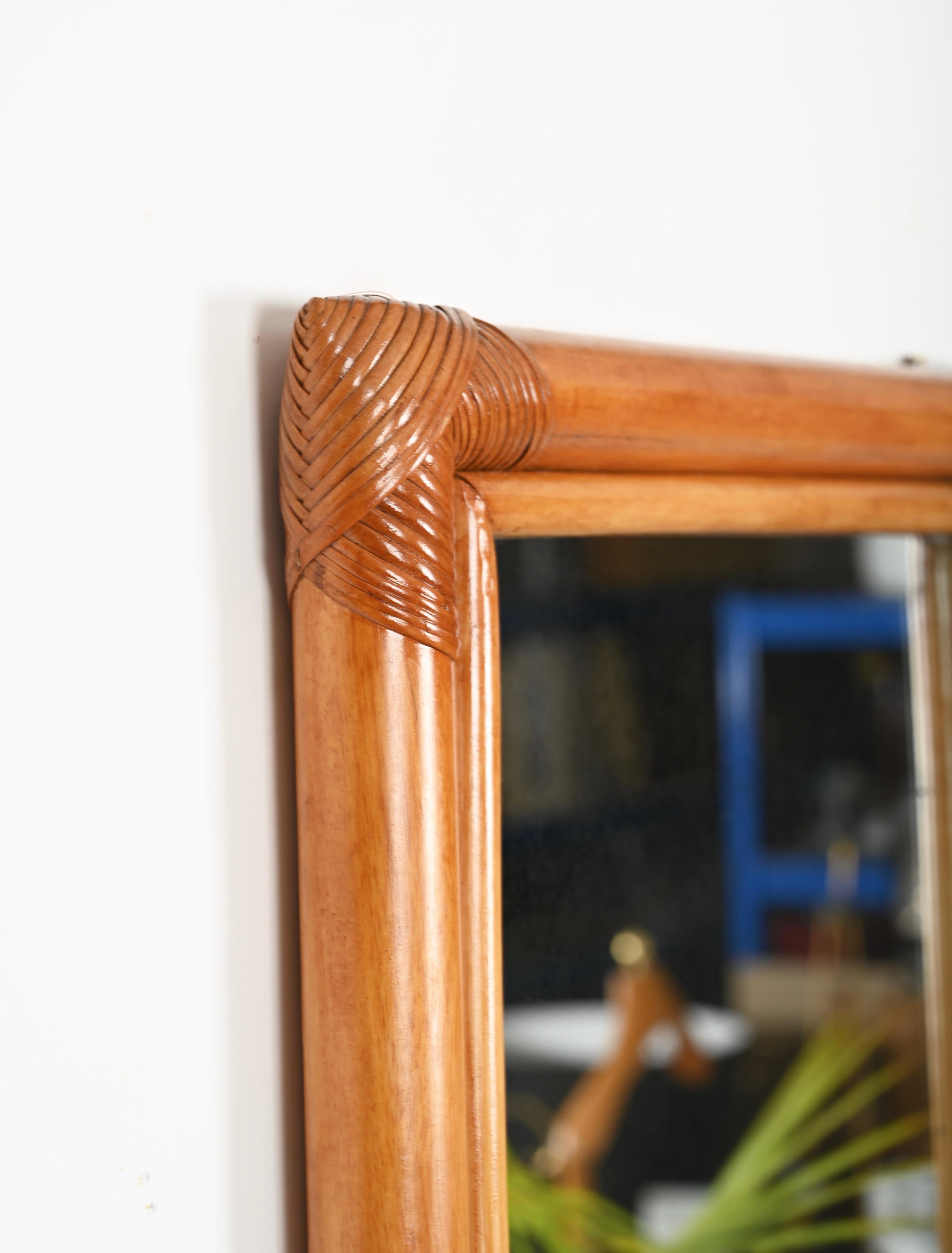 Midcentury Large Full Length Rectangular Mirror in Bamboo and Rattan, Italy 1970 5