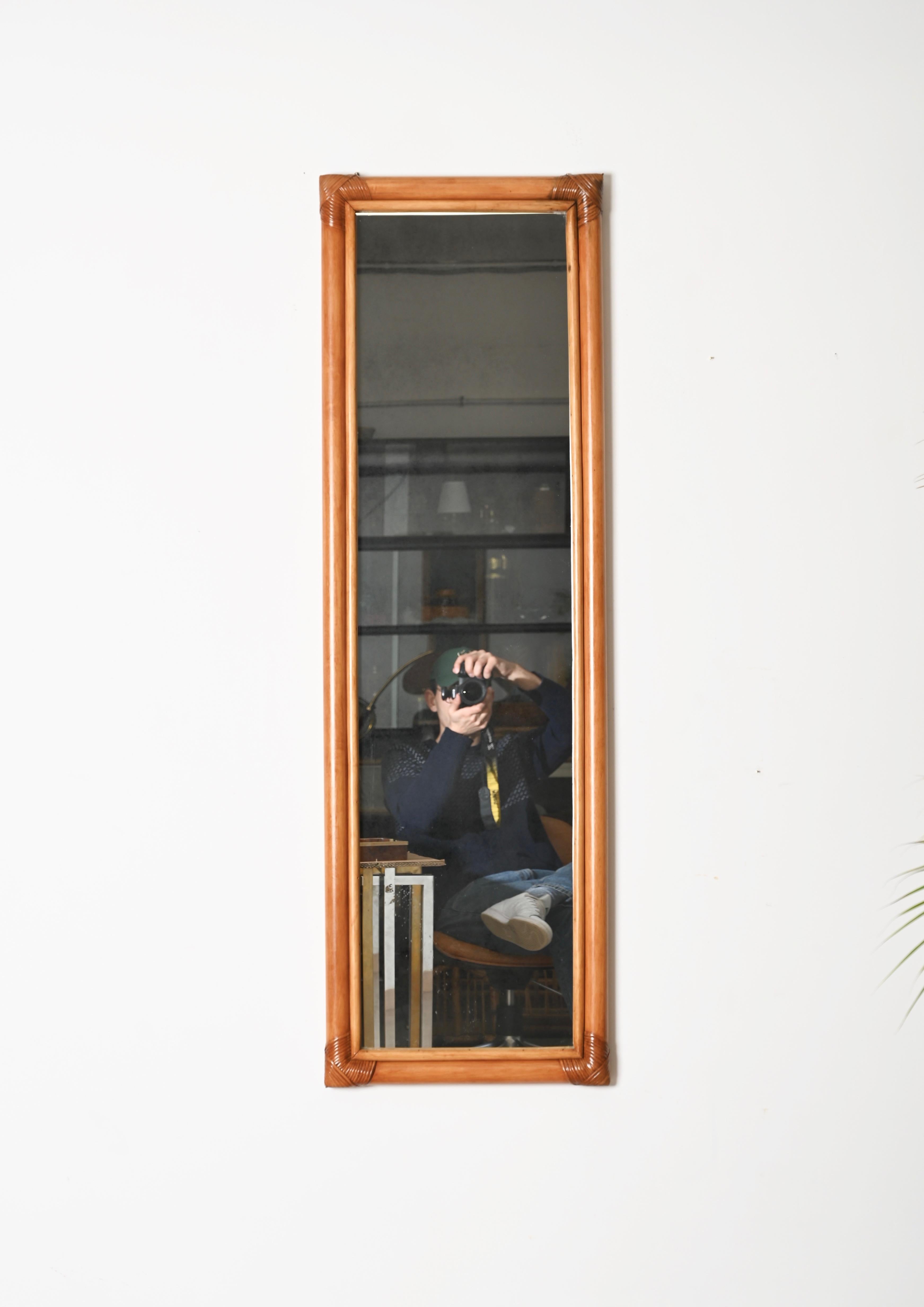 Midcentury Large Full Length Rectangular Mirror in Bamboo and Rattan, Italy 1970 6