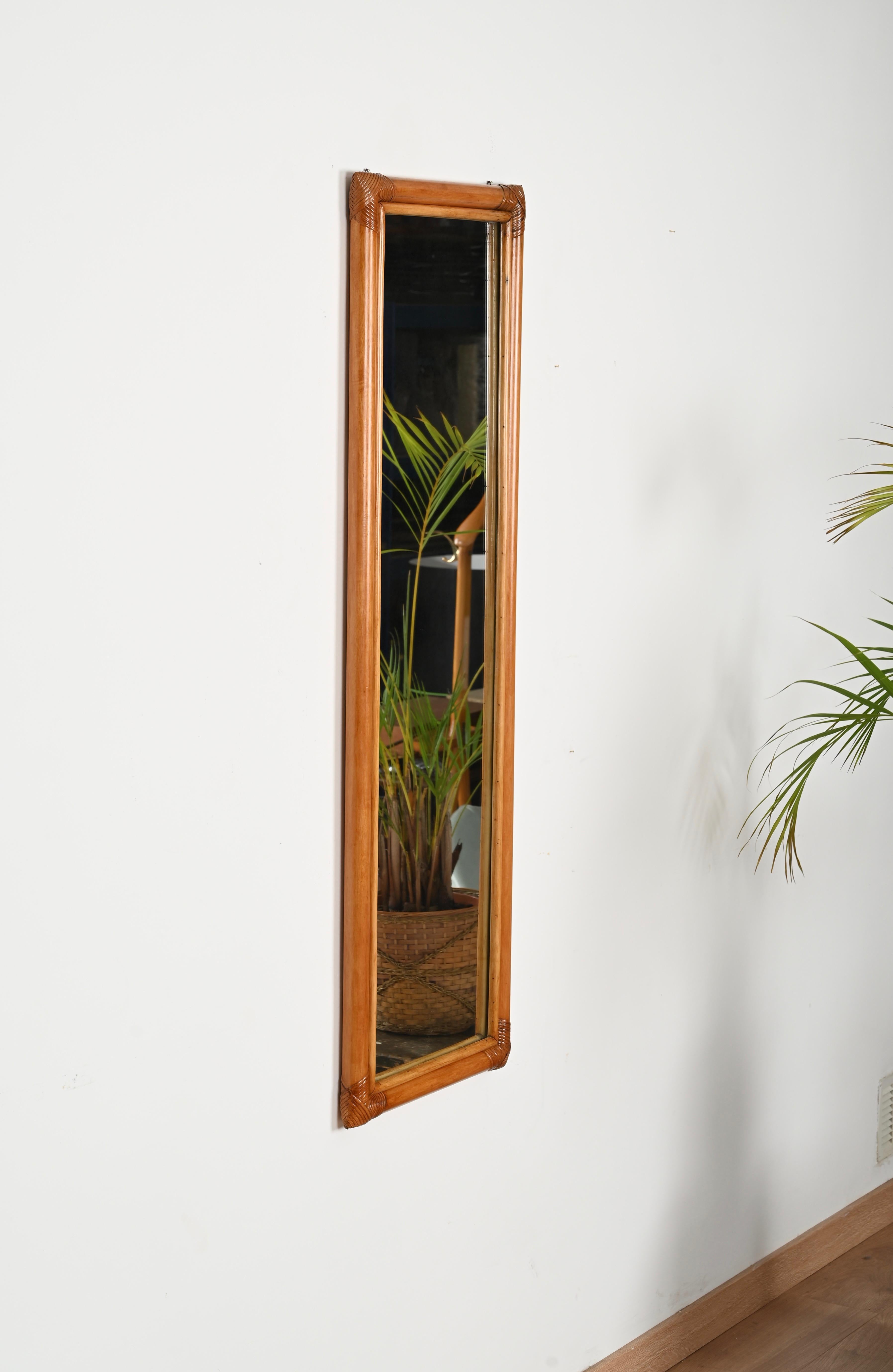 Midcentury Large Full Length Rectangular Mirror in Bamboo and Rattan, Italy 1970 7