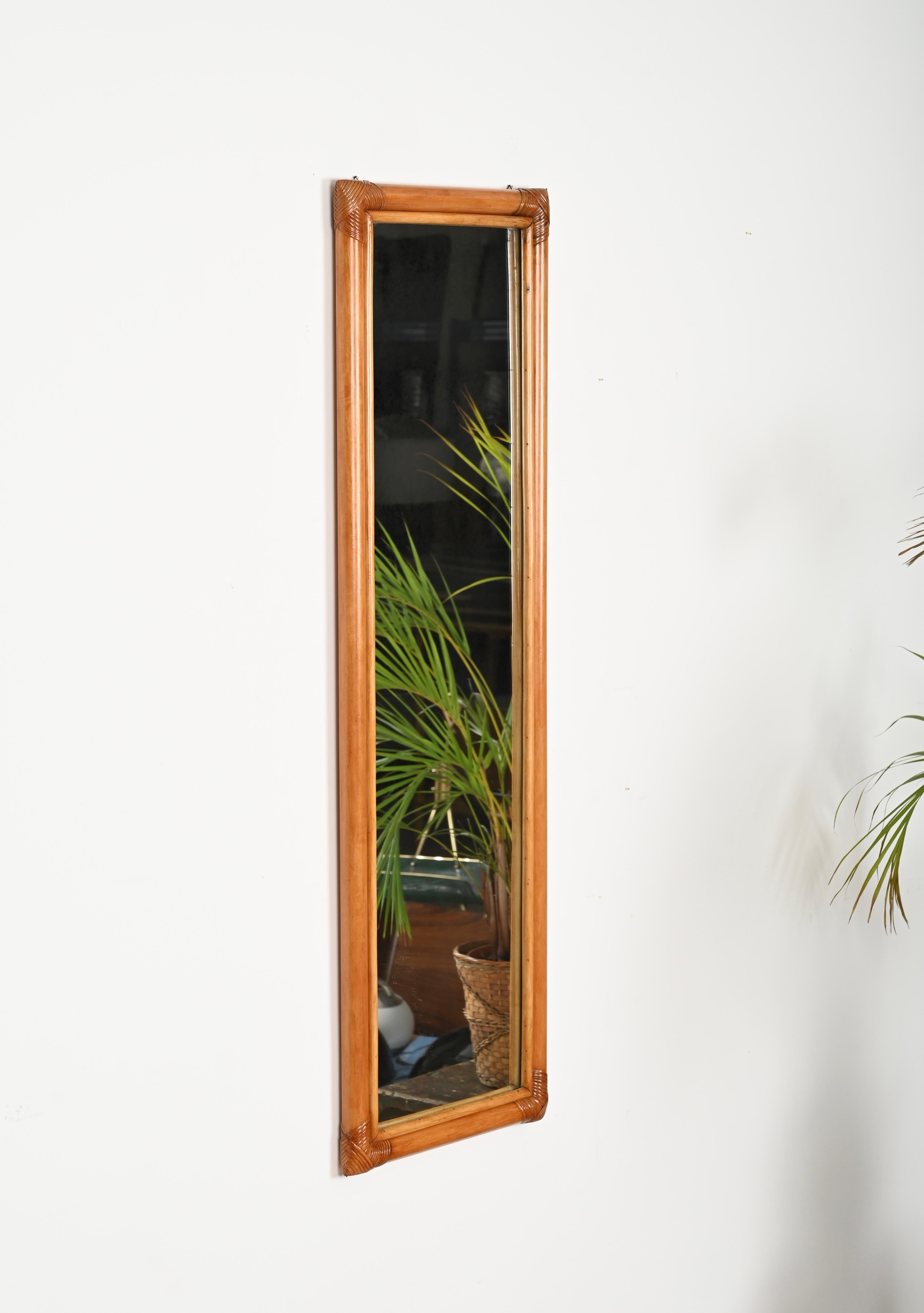 Midcentury Large Full Length Rectangular Mirror in Bamboo and Rattan, Italy 1970 In Good Condition In Roma, IT