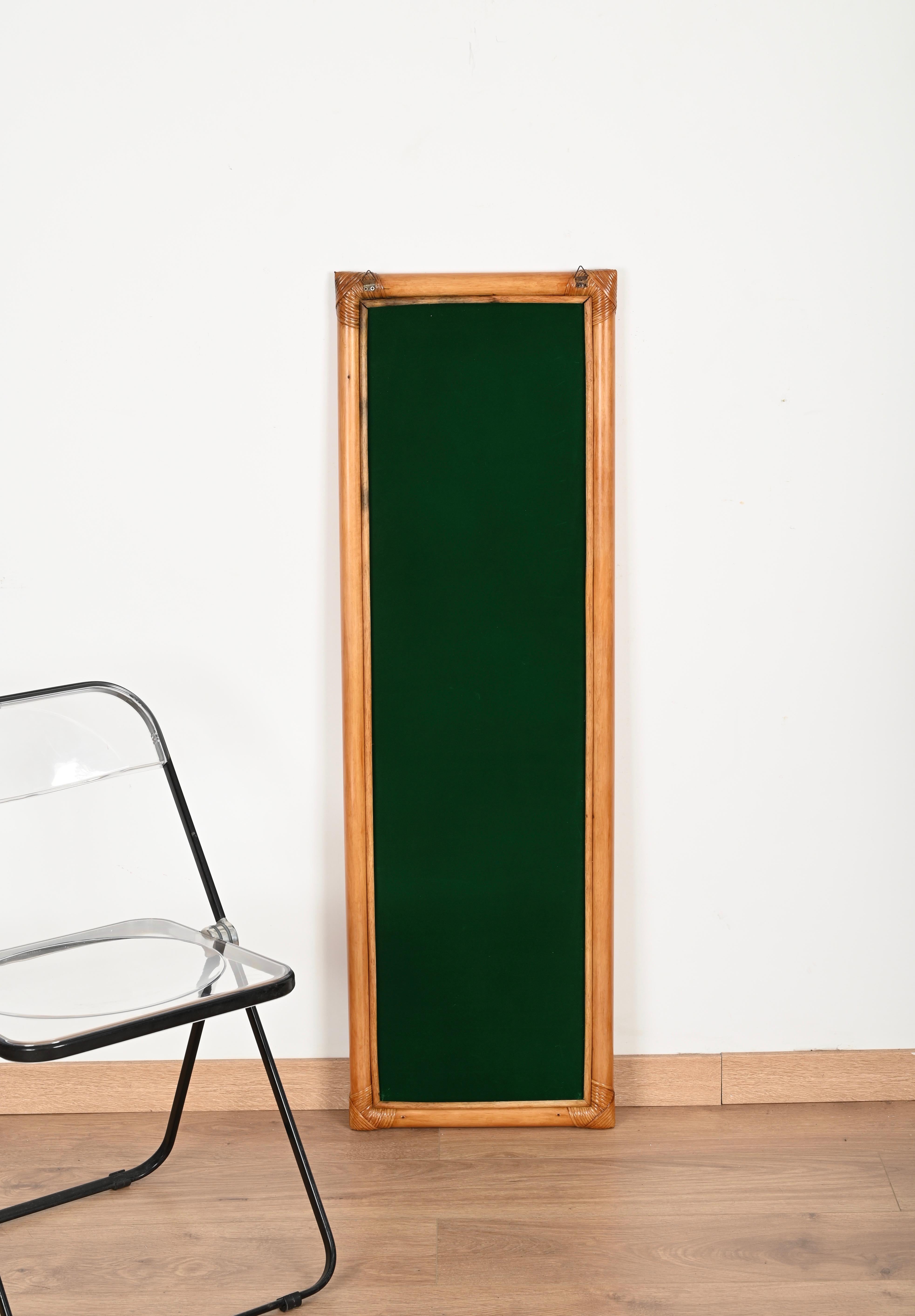 Midcentury Large Full Length Rectangular Mirror in Bamboo and Rattan, Italy 1970 1