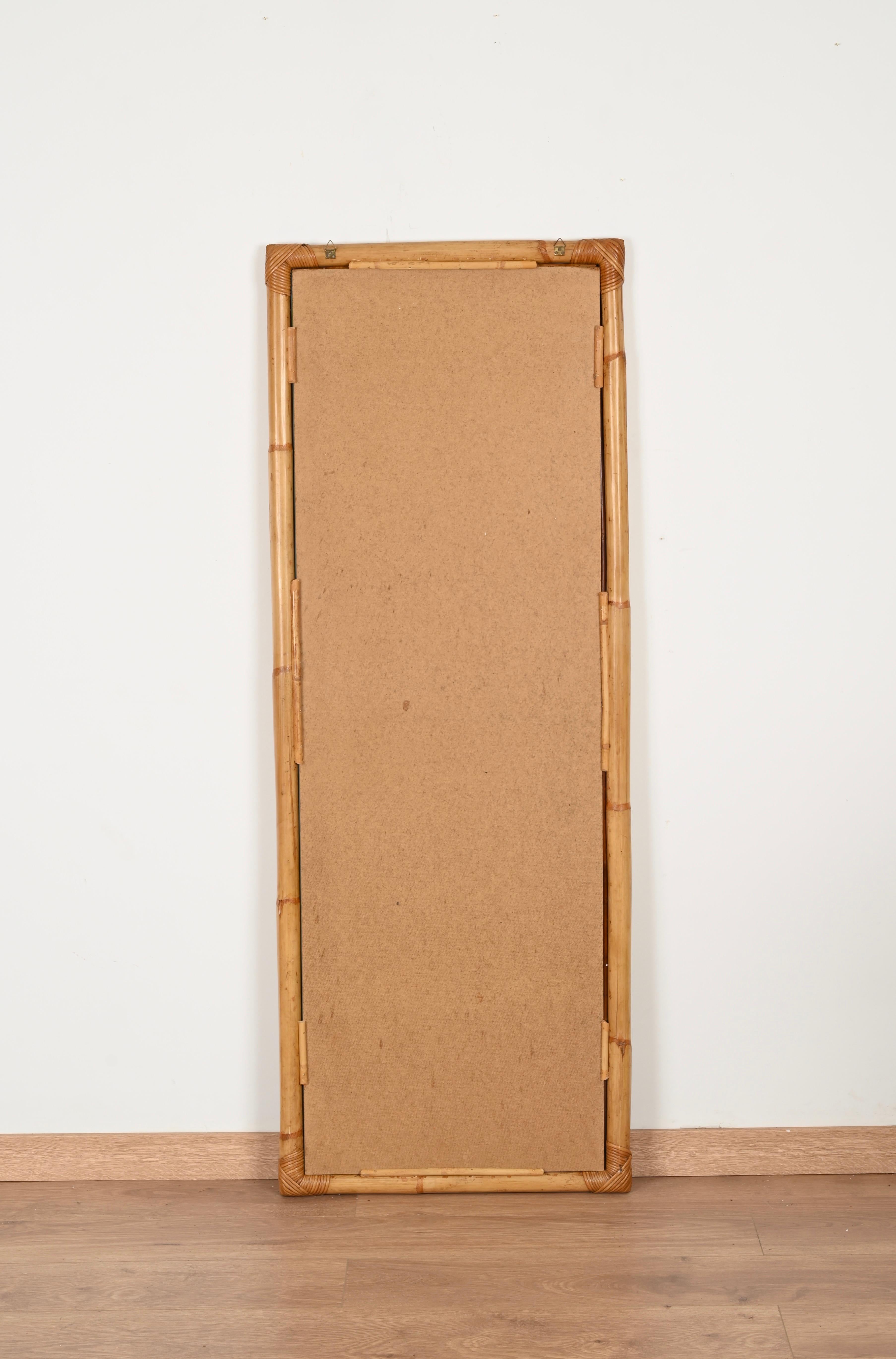 Midcentury Large Full Length Rectangular Mirror in Bamboo and Rattan, Italy 1970 2