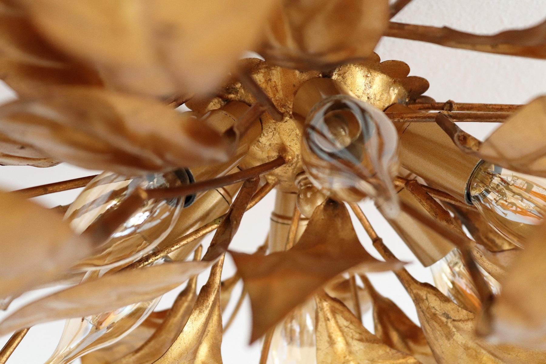 Late 20th Century Midcentury Large Gilt Leaf Flushmount or Wall Light by Hans Kögl, 1970s