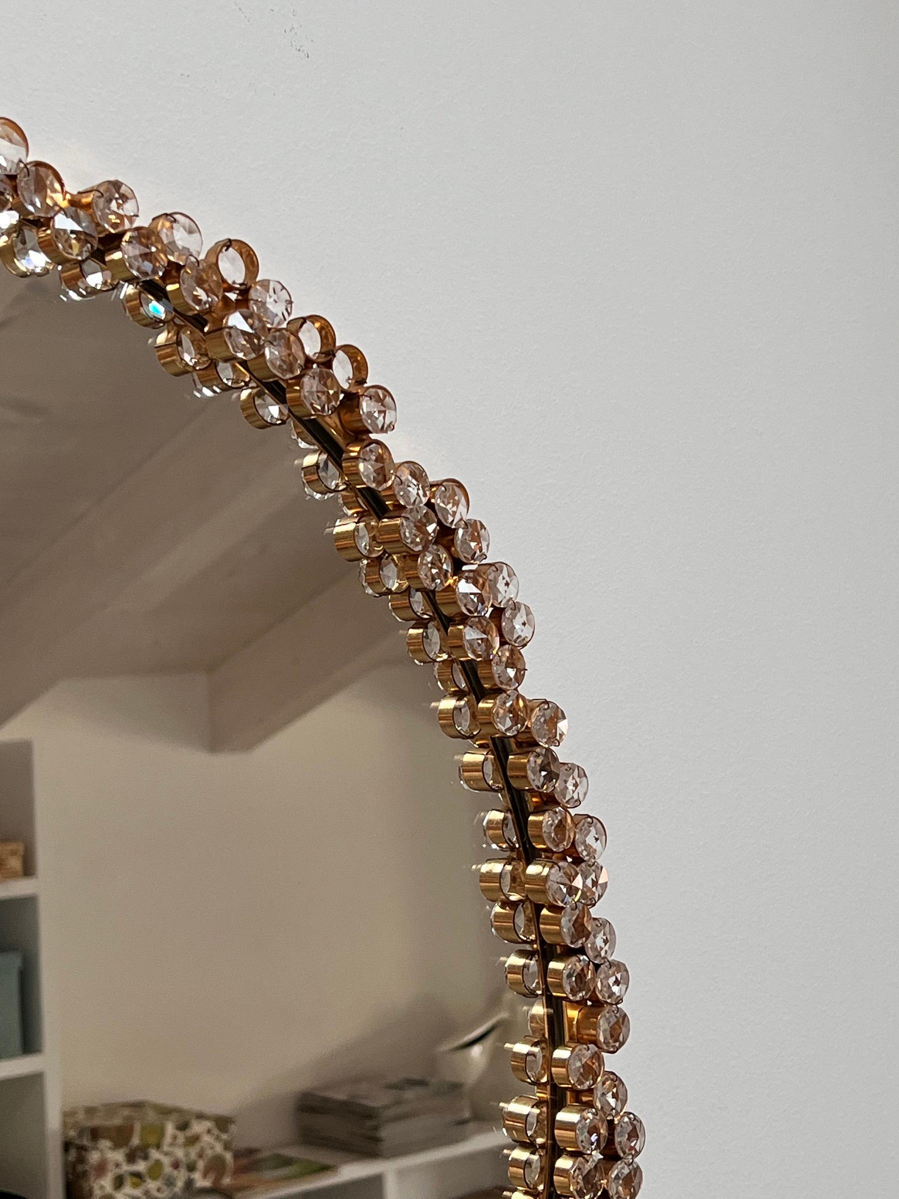 Mid-Century Large Brass and Crystal Glass Wall Mirror by Palwa, Germany 70s 4