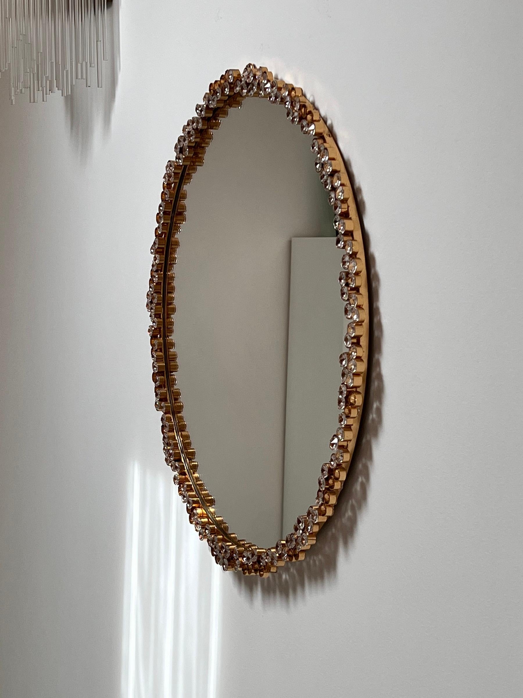 Mid-Century Large Brass and Crystal Glass Wall Mirror by Palwa, Germany 70s 6