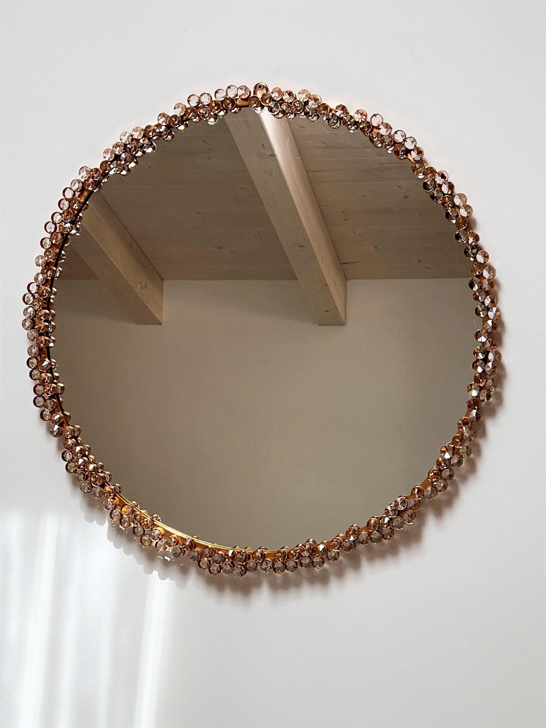 Mid-Century Large Brass and Crystal Glass Wall Mirror by Palwa, Germany 70s 3