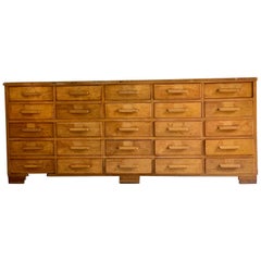 Midcentury Large Haberdashery Oak Shop Counter 25 Drawers, 1940s