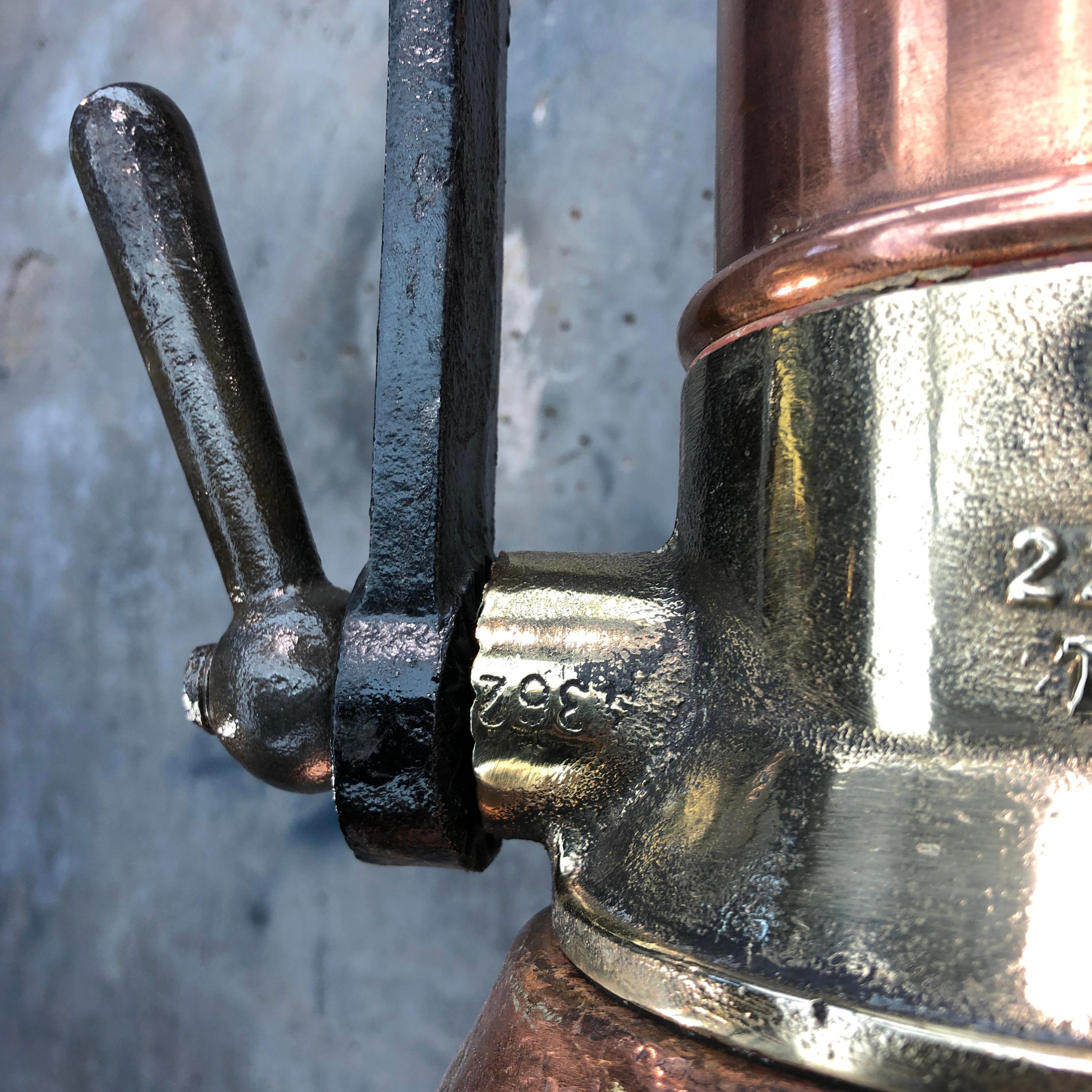 Midcentury Large Industrial German Copper, Brass, Cast Iron Gantry Pendant Lamp For Sale 6