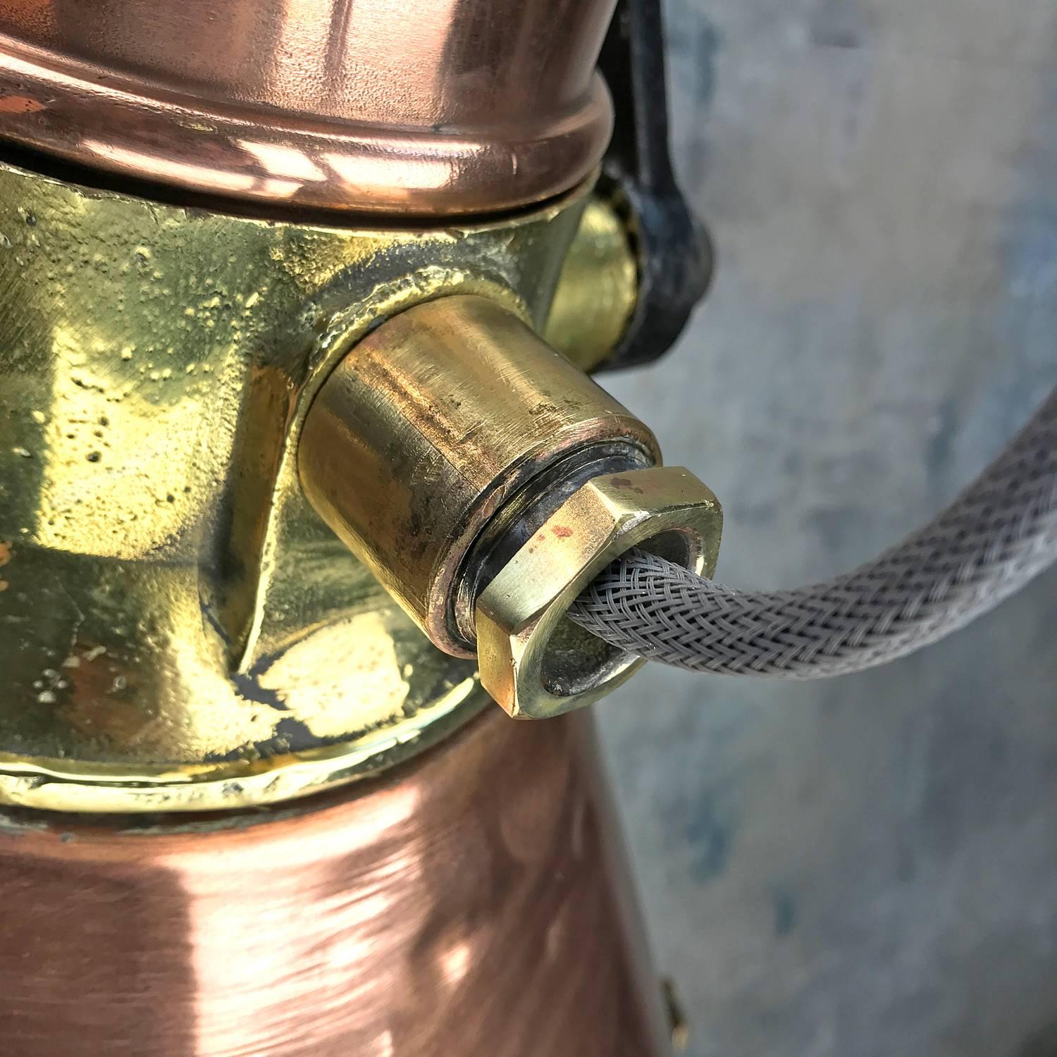 Midcentury Large Industrial German Copper, Brass, Cast Iron Gantry Pendant Lamp 12